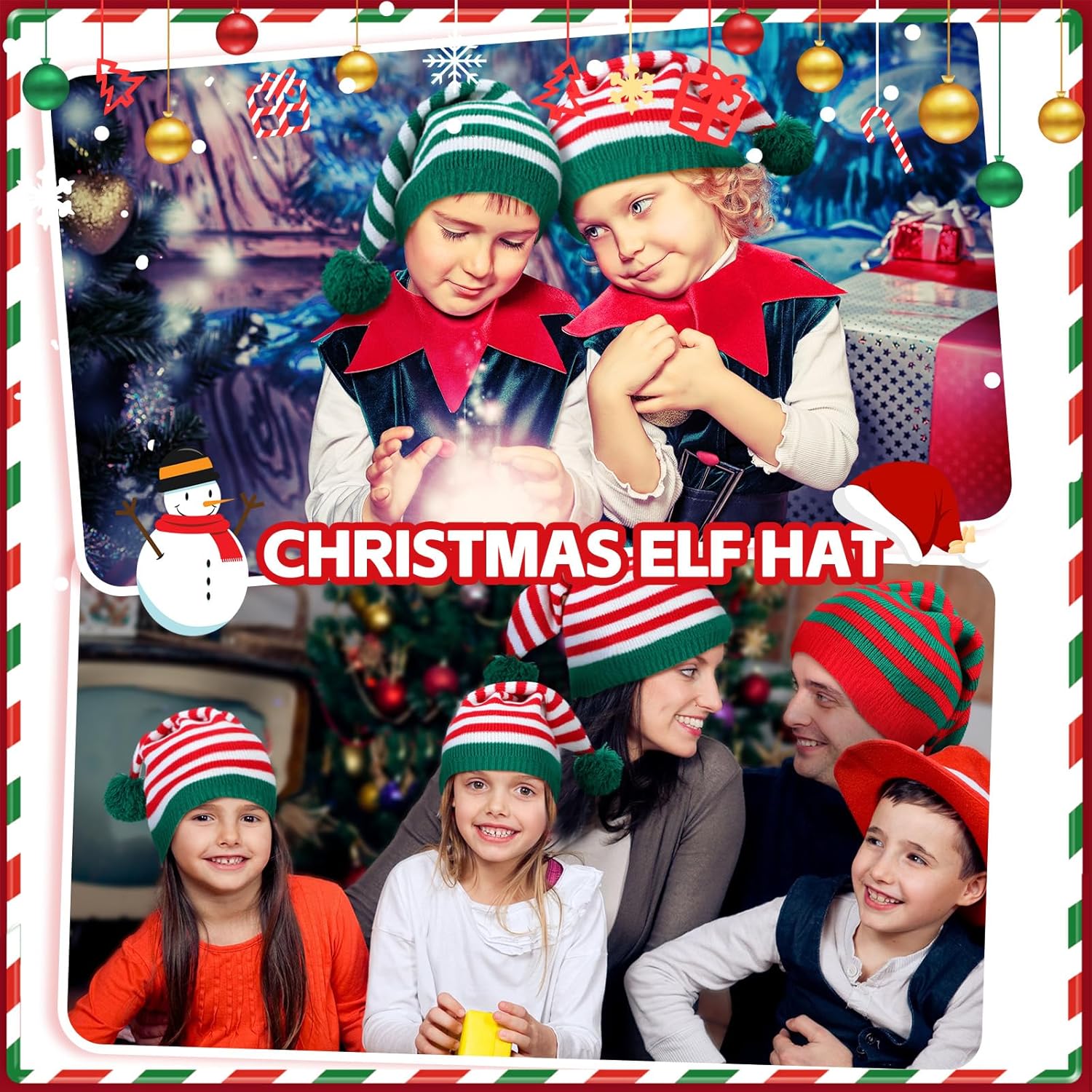 Ramede 12 Christmas Knitted Elf Hats Santa Hat for Adults Xmas Beanie Winter Hats with Pompom Bulk Crochet Caps for Women Men - Image 4