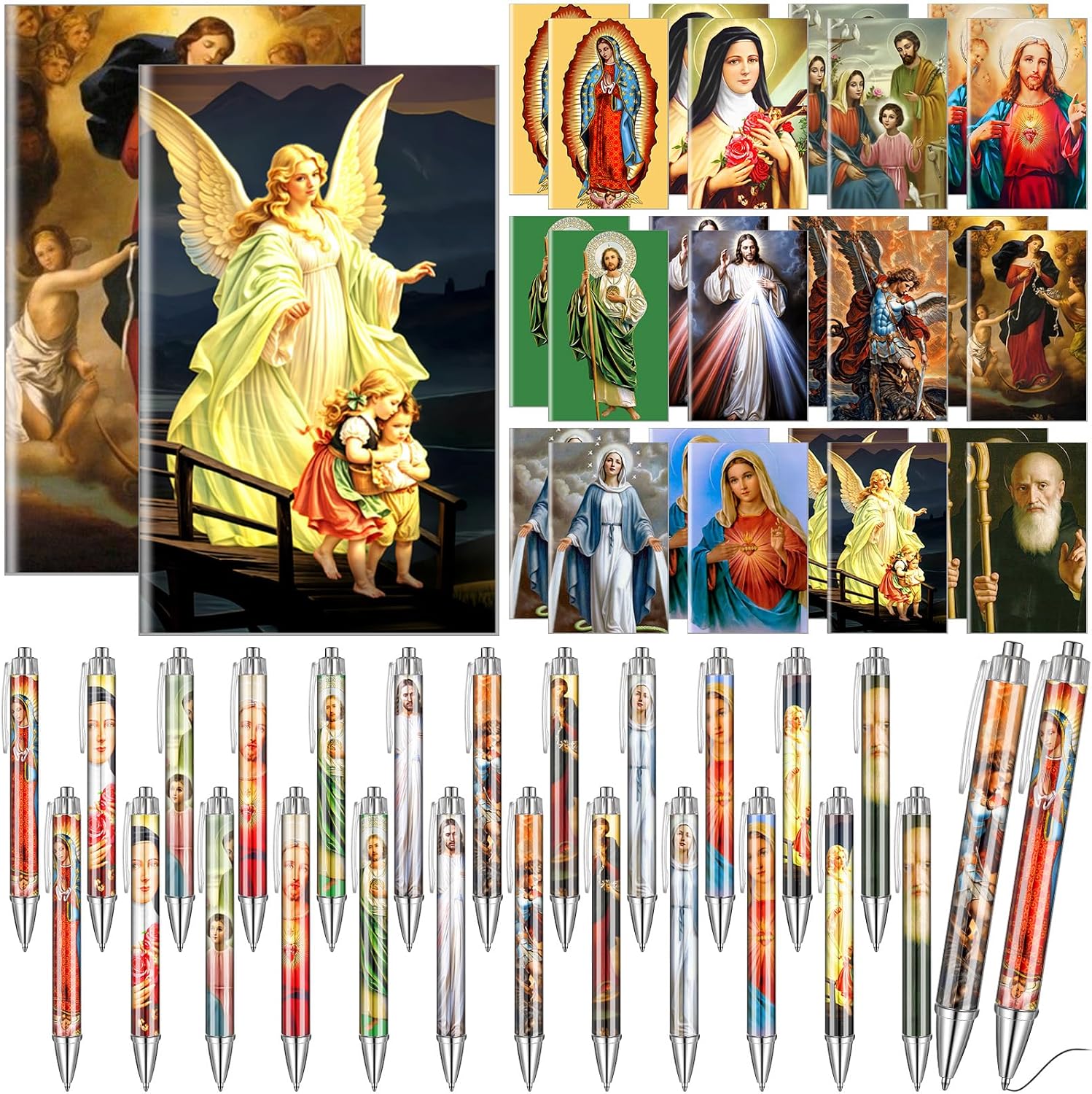 Supervitae 48 Pcs Catholic Gifts Bulk Catholic Saints Ballpoint Pens Devotional Prayer Notebooks Bible Verse Christian Gifts Baptism Church School Office Bible Study Supplies