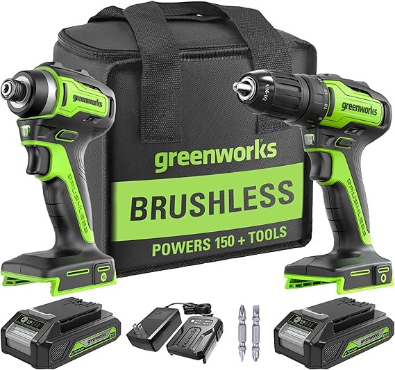 Greenworks Brushless Cordless Drill and Impact Driver Set