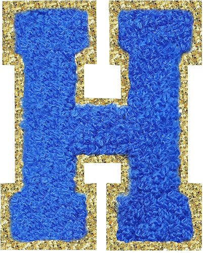 Miniatura 22 de Parches de letras termo-adhesivas de felpilla para chaquetas, parches de letras universitarias con brillantina para planchar en la letra azul A