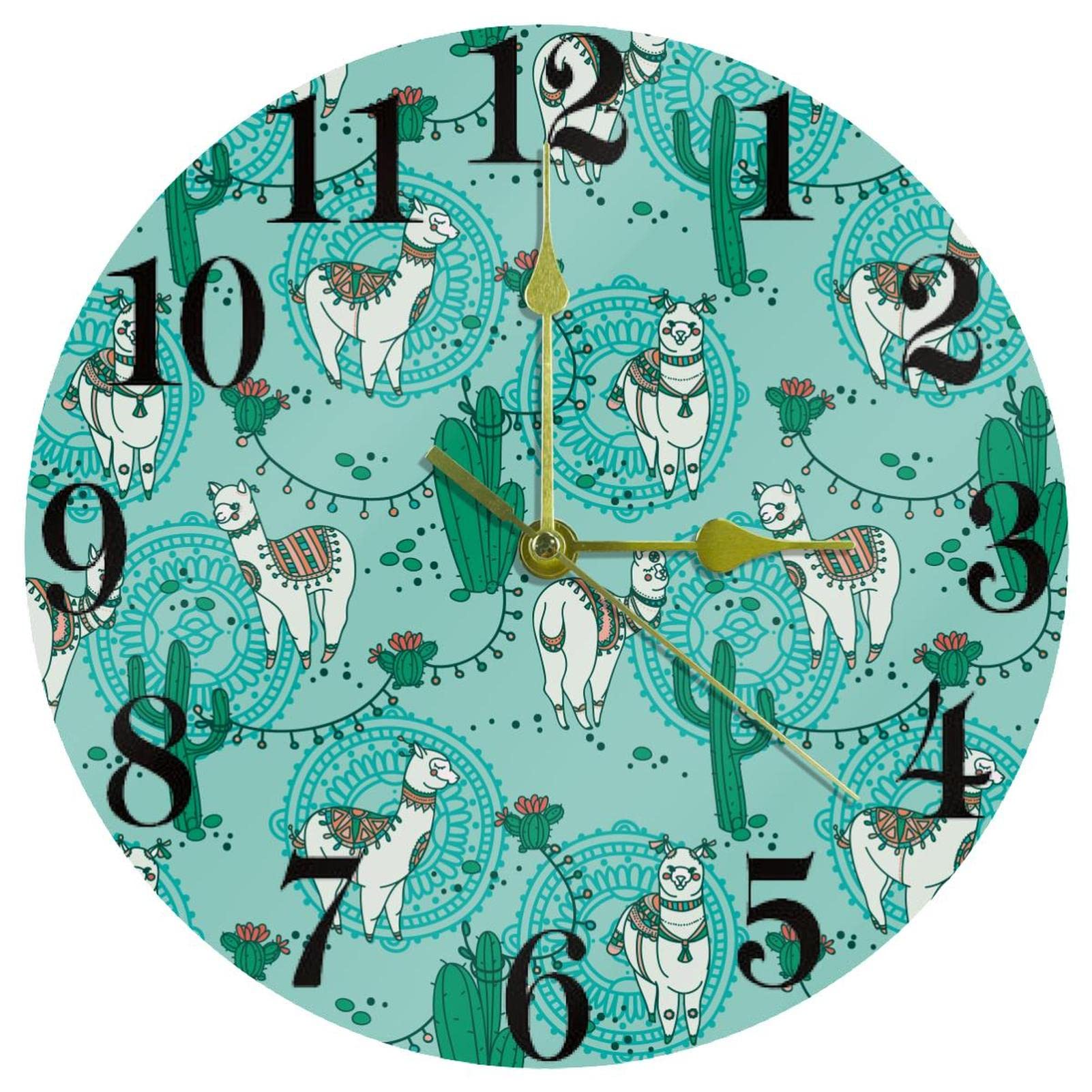 Horloge murale ronde 25 cm fonctionnant à piles motif lama dessin animé