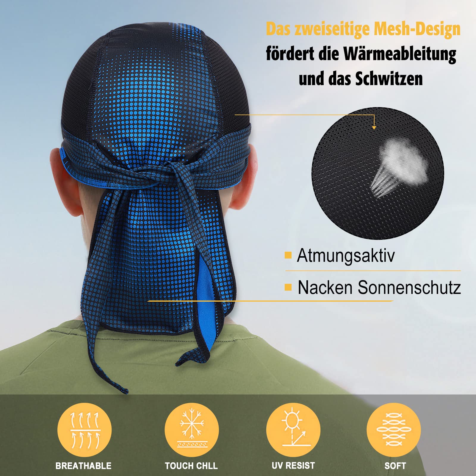 HASAGEI Bandana męska i damska, chusta na głowę, bandana, czapka rowerowa, elastyczna, oddychająca, odprowadzająca pot, szybkoschnąca, sportowa, nakrycie głowy na lato, niebieski, jeden rozmiar