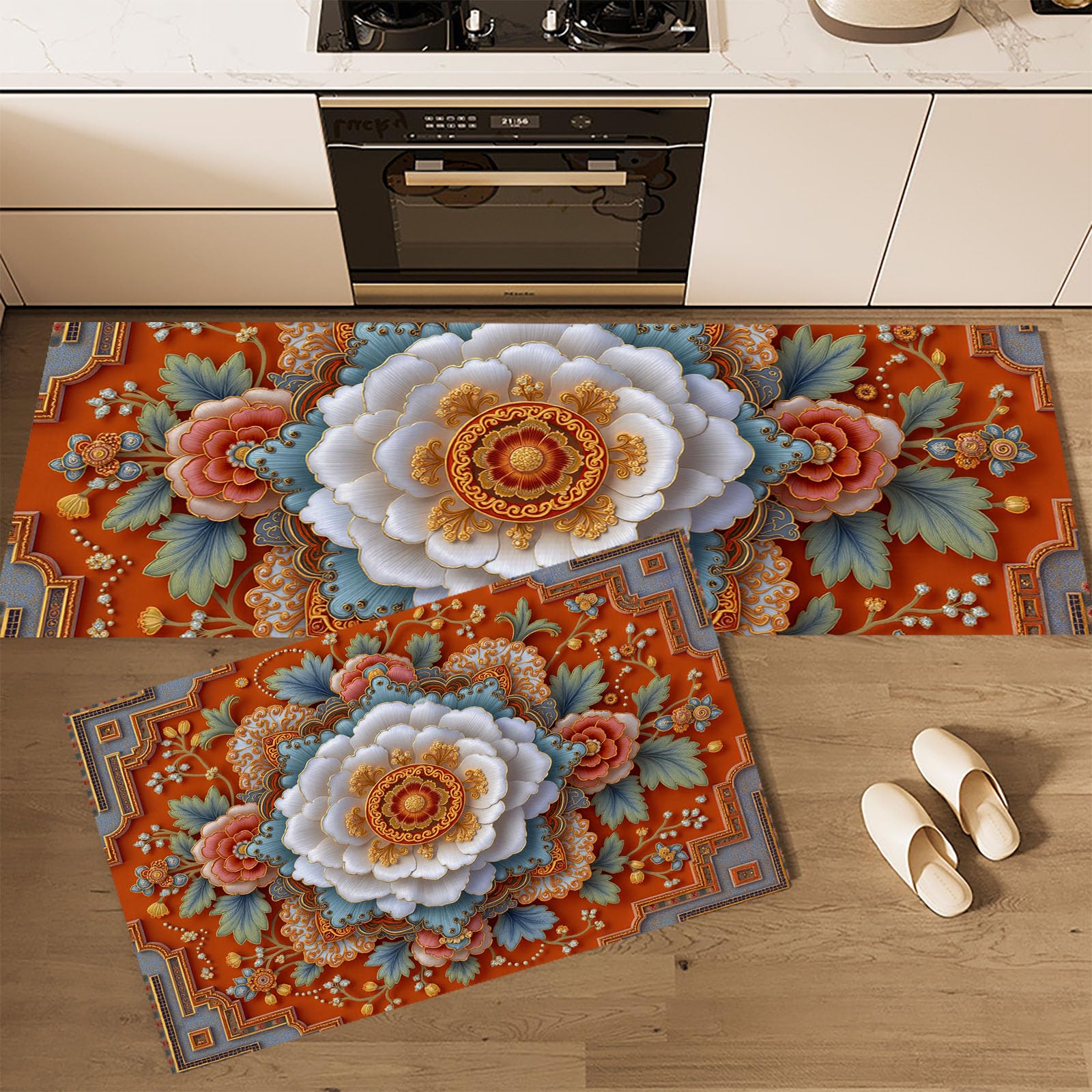 Tapis de cuisine lavable et antidérapant ensemble de 2 paillassons géométriques