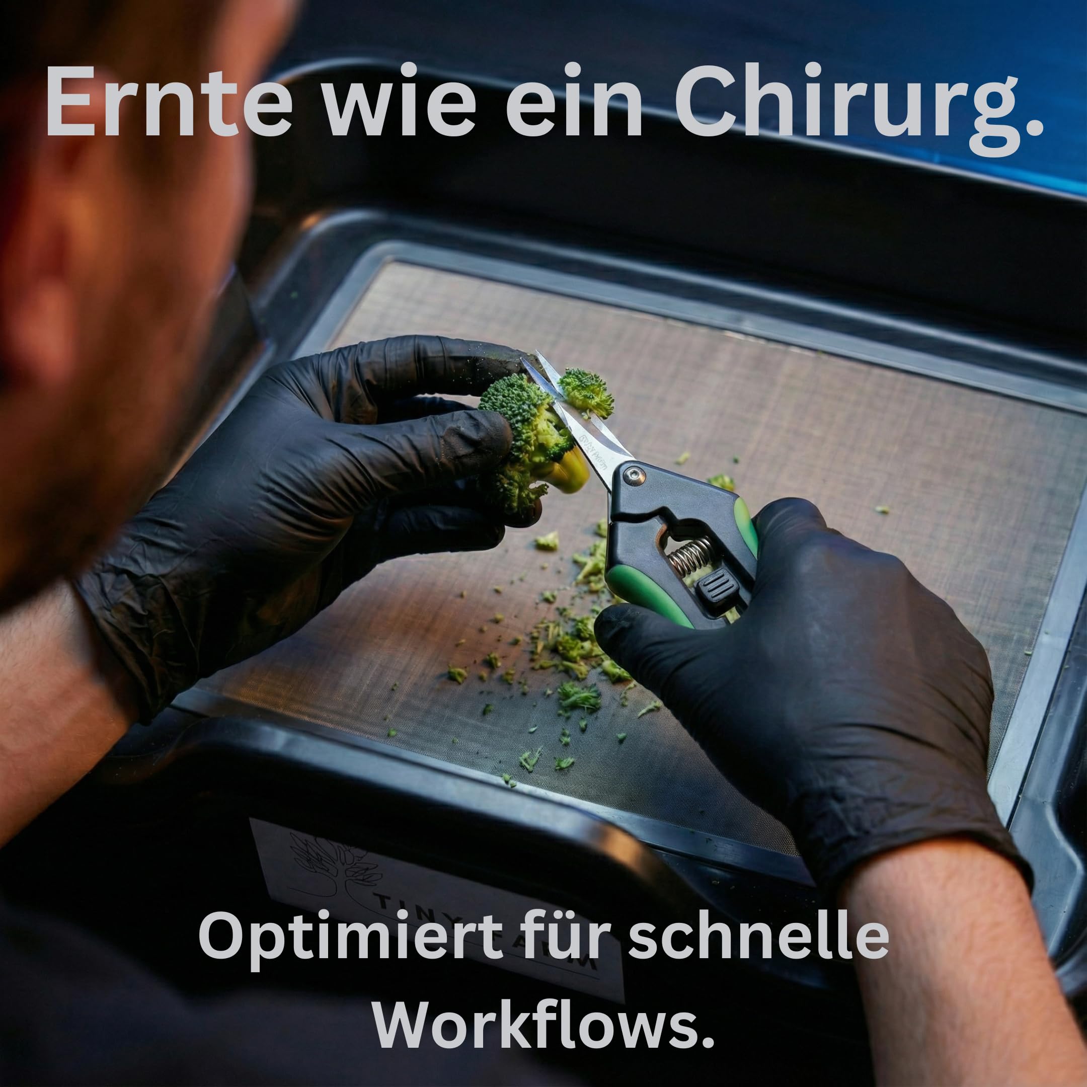TINY FARM - Premium Trim Bin Set mit 150 Mikron Pollensieb, Trimmschale mit Trimmscheren und Netz | Trimming Tray und Dry Sift Sieb | Trim Tray | Erntemaschine Grow