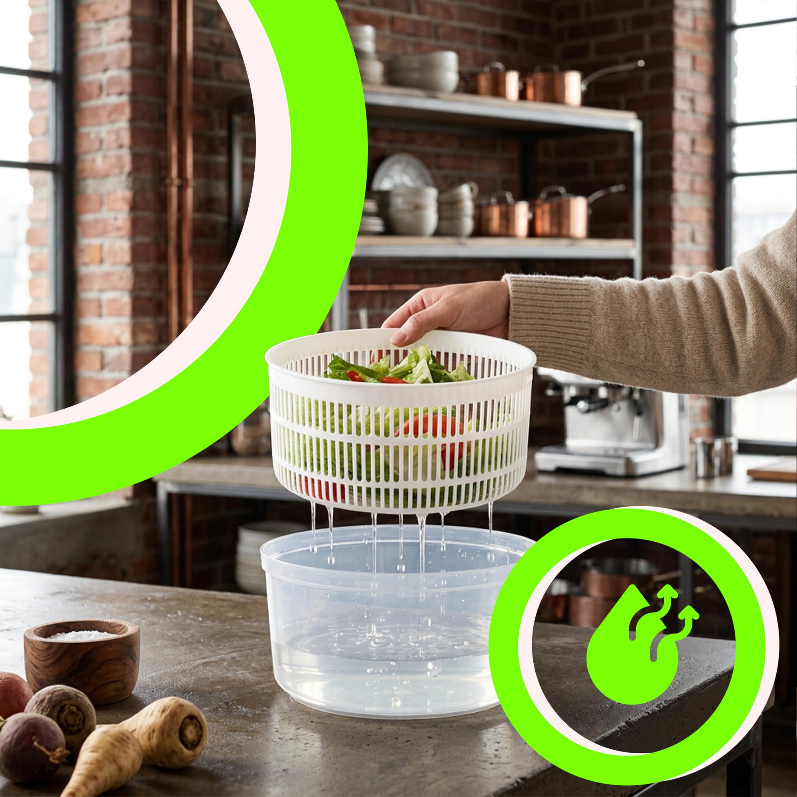 Retoo Centrifugador de ensalada con colador y tapa, capacidad de 2,5 L, ensaladera, secador de ensalada, para lavar y secar ensaladas, verduras y frutas, utensilios de cocina, plástico, sin BPA,