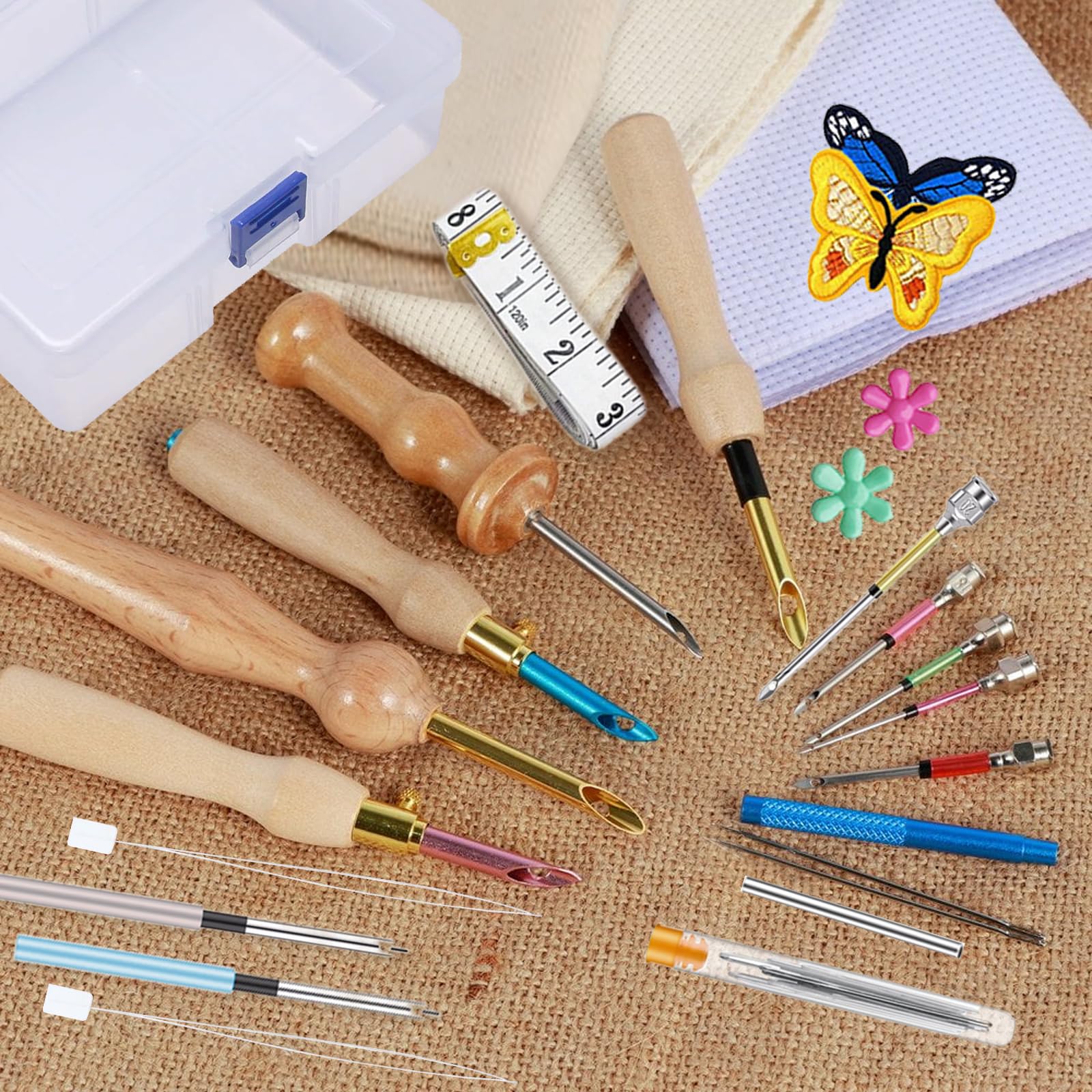 Nogeqi Set Da 13 Aghi Per Punch Regolabili, Kit Ricamo Per Principianti Con Manico In Legno E Infila Ago, Starter Kit Completo Per Tappeti E Tende Fai Da Te - 2