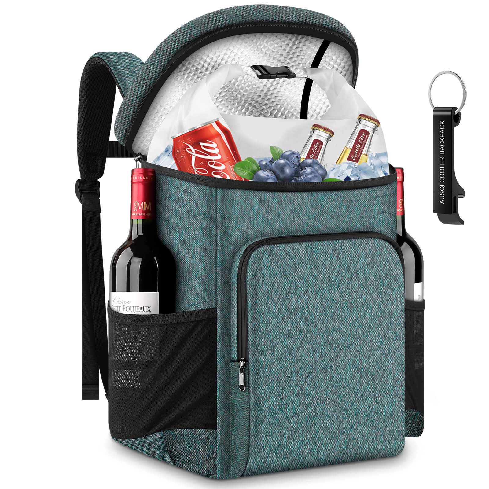 AUSQI Backpack Coolers Insulated Leak Proof, 45 Cans Cooler Backpack Insulated Waterproof Thermal Bag with Dry Bag,Portable Lightweight Soft Beach Ice Chest Travel Camping Lunch Backpack for Men Women