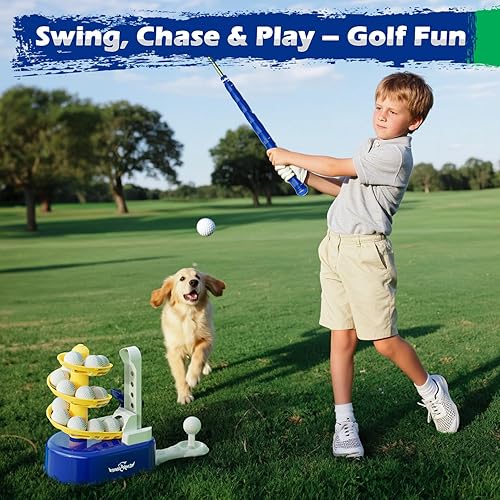 Miniatura 8 de EagleStone Juego de golf para niños con sombrero juego de juguetes de golf con 15 pelotas de golf de entrenamiento equipo de clubes juego de