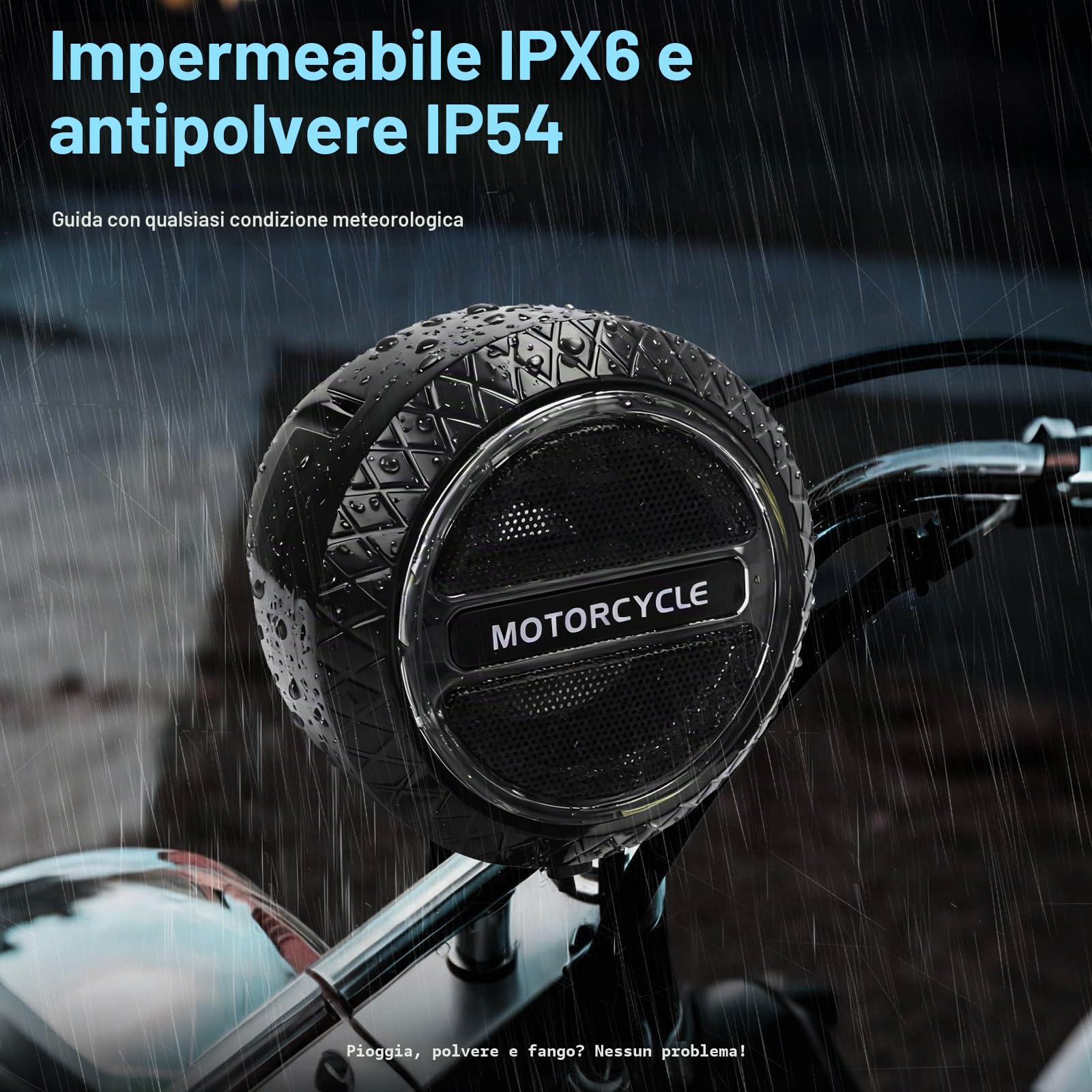 Qivine Altoparlante RGB impermeabile per manubrio di moto, 2 x 20 W, luci LED sincronizzate con la musica, Bluetooth/FM/USB, audio potente a 2 canali, sistema audio per moto, suono