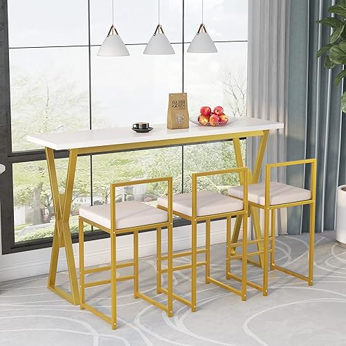 Harper & Bright Designs Moderno juego de mesa de comedor de 4 piezas de altura de mostrador, consola extra larga, juego de mesa de cocina y comedor