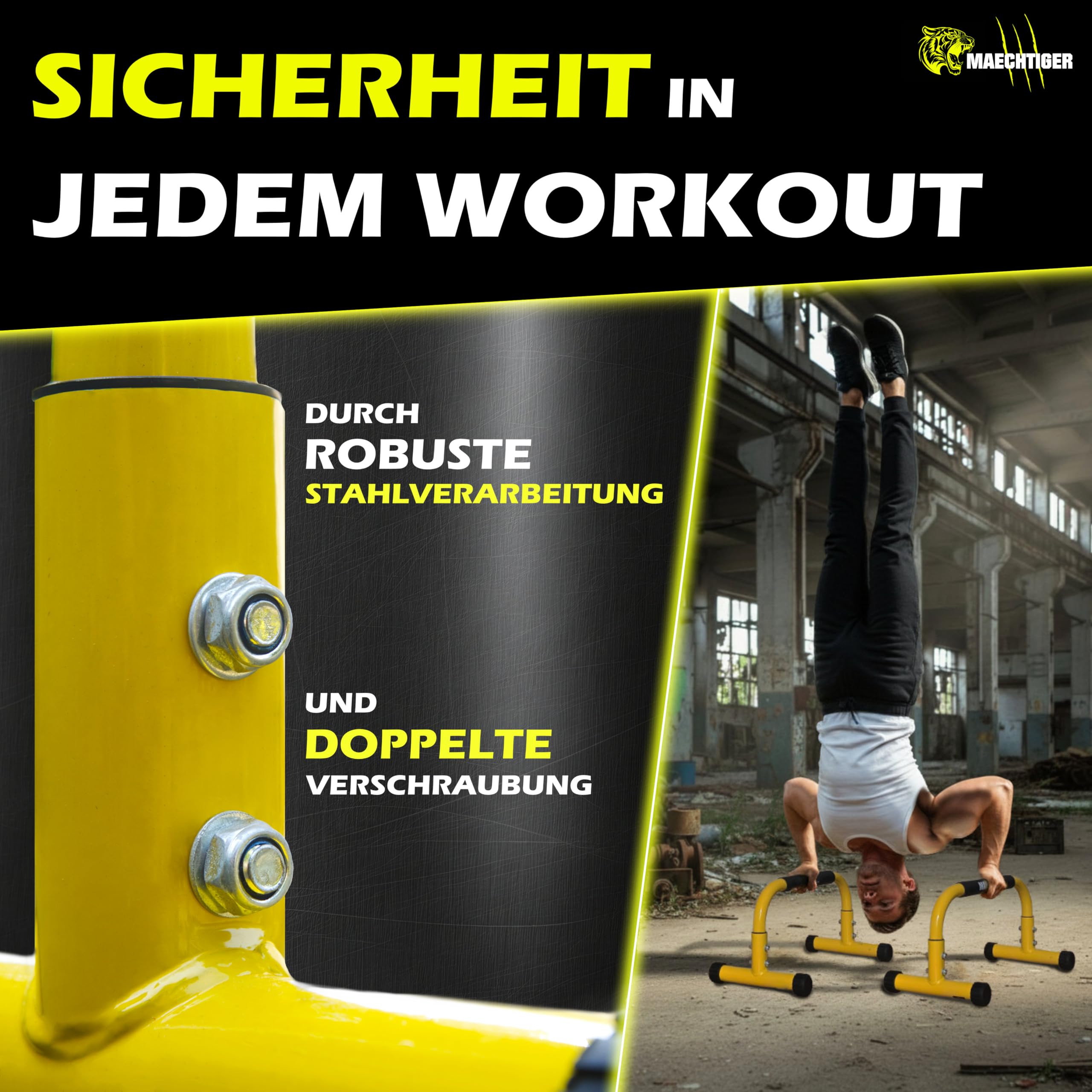 Premium Parallettes - extralange Liegestützgriffe/Push Up Bars aus Stahl - mit Ausgleichsystem für stabilen Stand - rutschfest & gelenkschonend - für Calisthenics, Fitness, Indoor & Outdoor