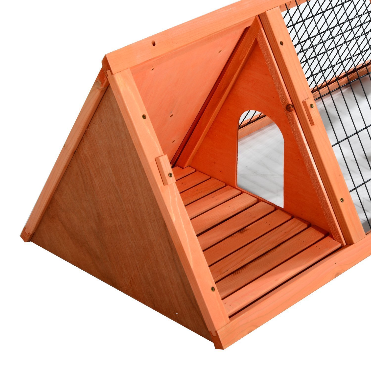 PawHut Jaula Conejo Conejera de Exterior con Buena Ventilación 2 Tablas Protección de Lluvia y Calor del Sol Ligero Madera de Abeto Estable Duradera Metal 118x50x45 cm