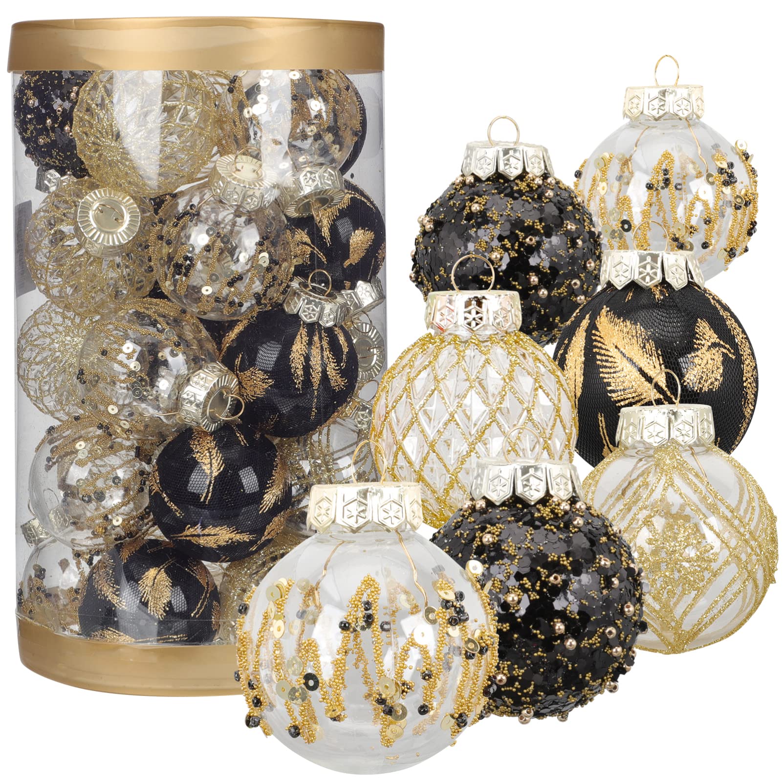 VICASKY 25 Piezas Decoraciones De Navidad Colgante De Bola De Navidad Trajes Negros Adornos De Plástico para Árboles De Navidad Adornos De Bolas Pintado El Plastico Utensilios De Navidad