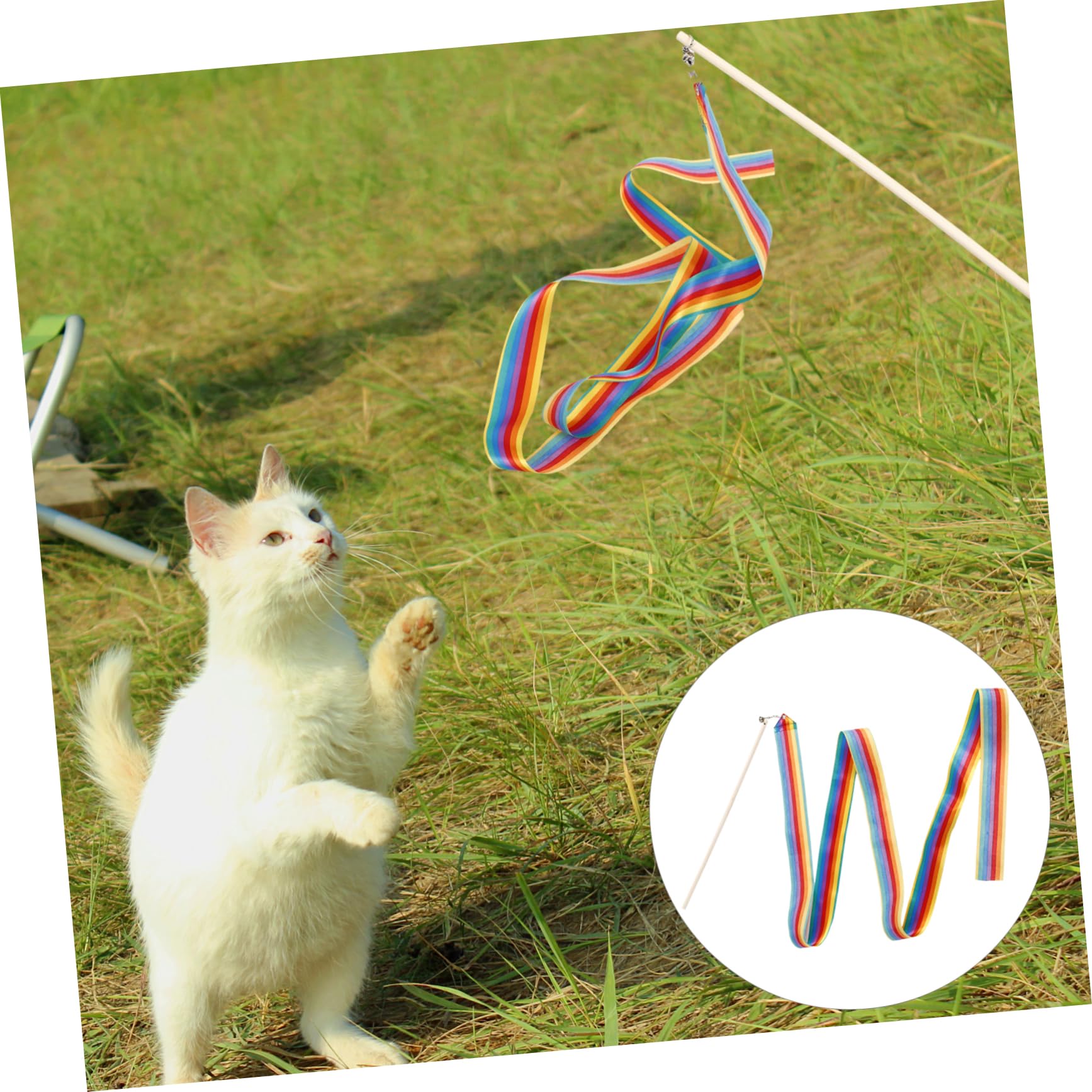 Katzenspielzeug, 2 stücke Regenbogen Teaser Zauberstab Kätzchen Spielzeug Interaktive Katze Katzenminze Necken(Multix5pcs,40.00X2.00X1.50CMx5pcs)