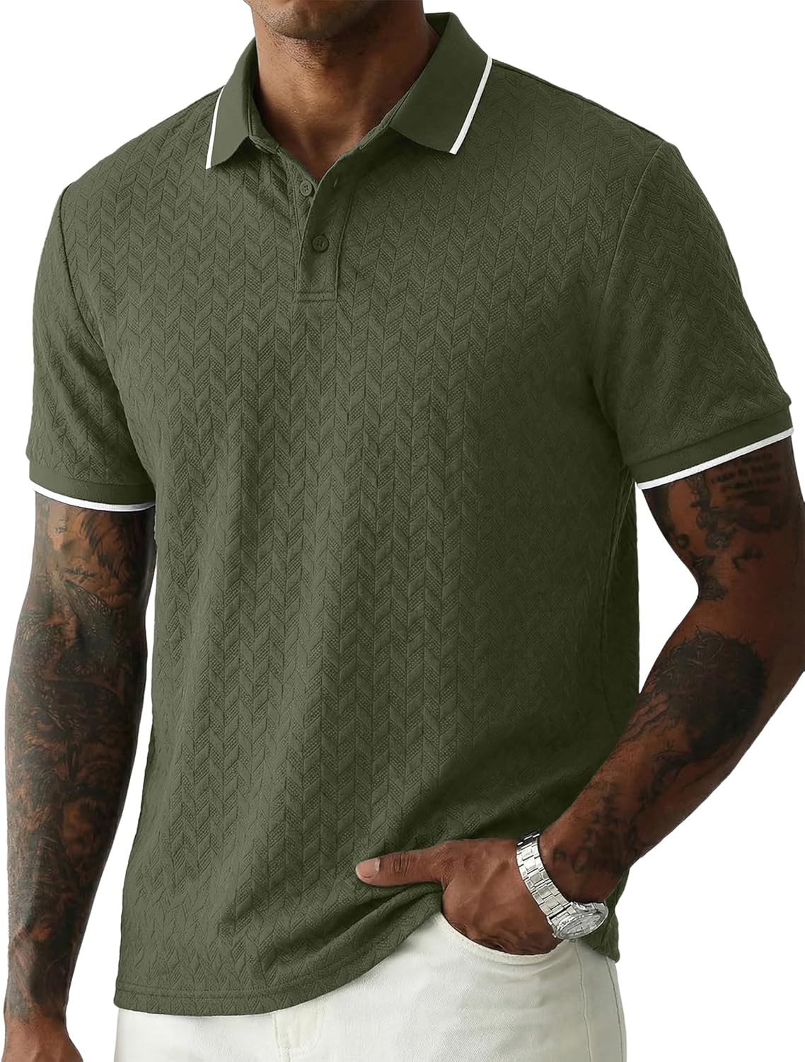 JMIERR Mens Casual Polo Shirt Short Sleeve Vacation Button Summer Beach Knit Stretchy Golf Shirts