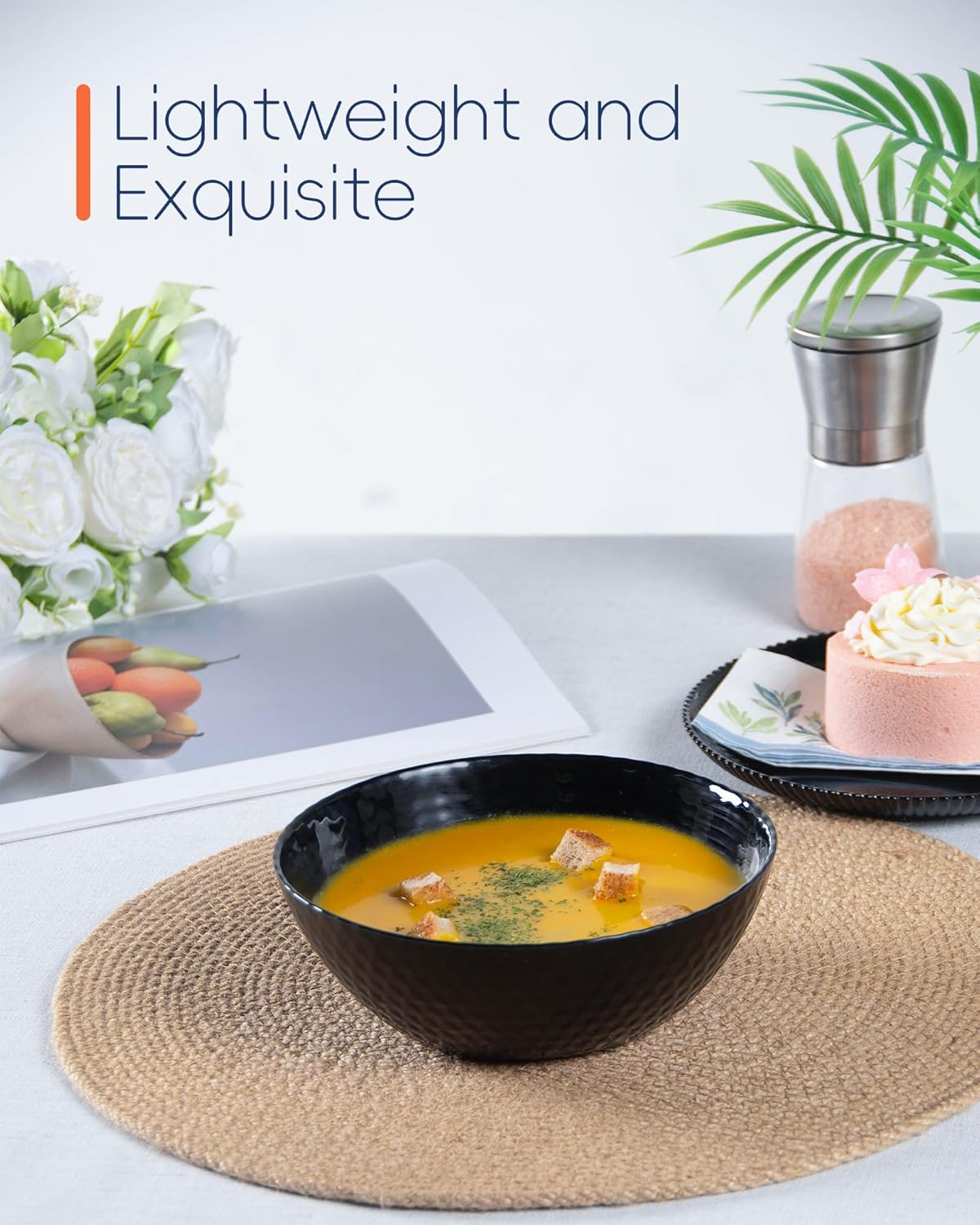 27 OZ Max Cereal Soup Bowl Set of 6, Opal Glass 7.2 inch Black Geometric Faceted Bowls for Ramen, Noodle, Salad, Fruit, Dishwasher and Microwave Safe - Image 8