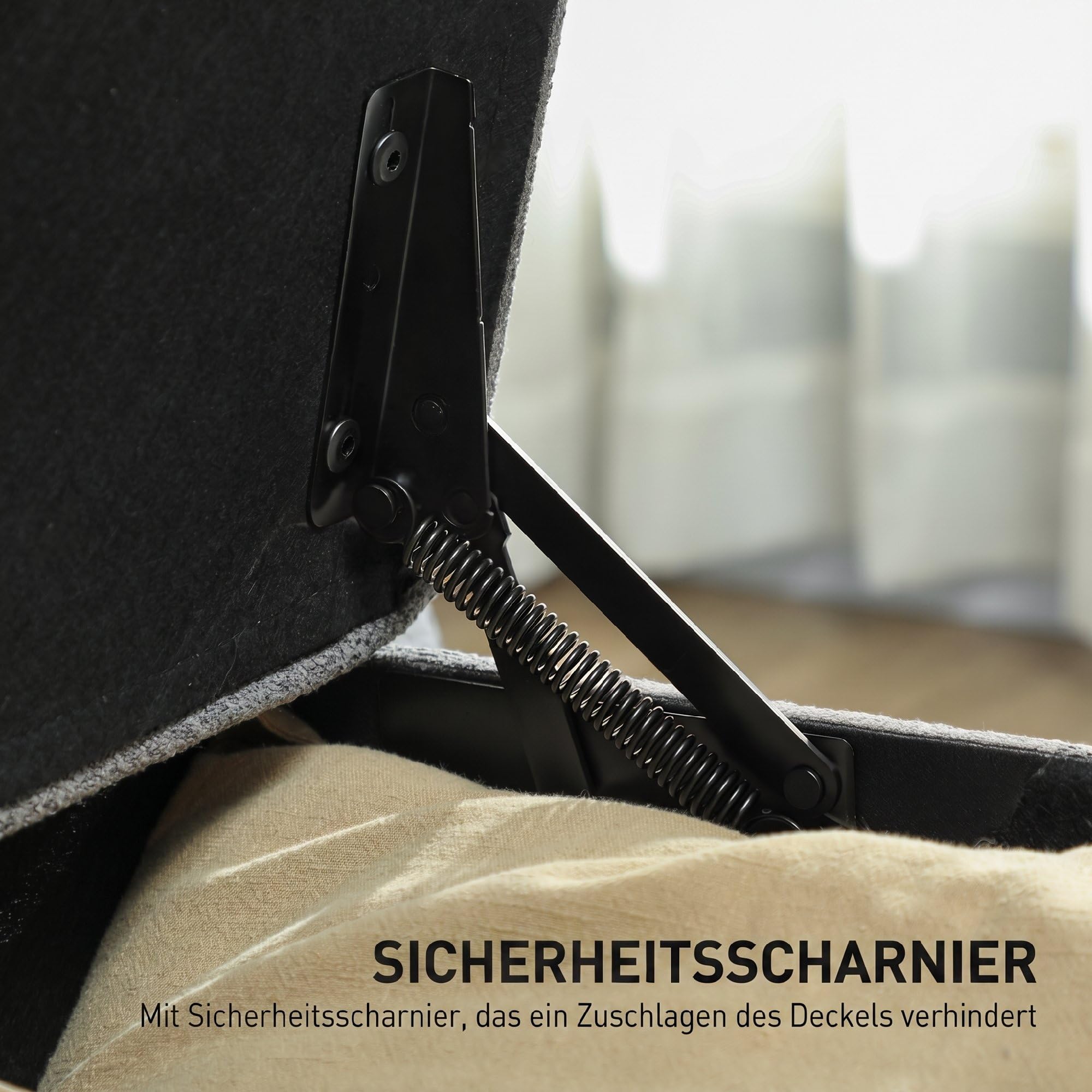 HOMCOM Sitzbank mit Stauraum Polsterbank bis 120kg 120x40x48 cm Dunkelgrau | Bank, Sicherheits-Scharnieren, Leinenoptik, für Wohnzimmer Schlafzimmer Flur