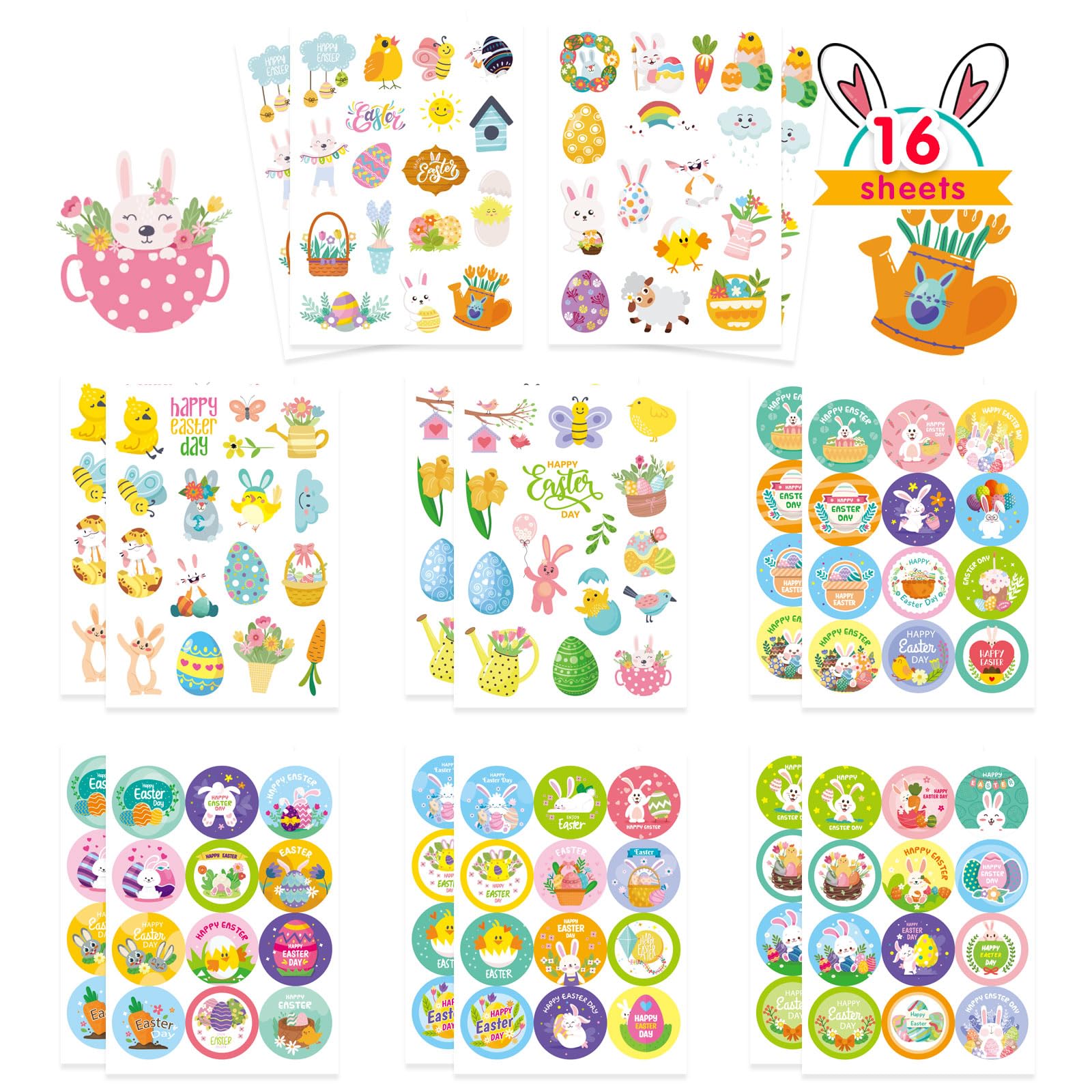 Amazon.com: Easter Stickers for Kids 16 Sheets - Easter Basket Stuffers ...