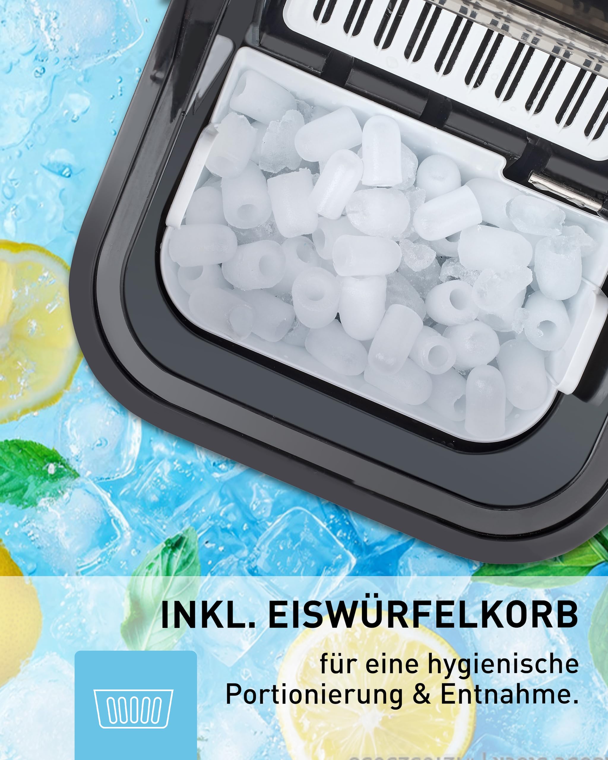 HEINRICHS Eiswürfelmaschine, Eiswürfelbereiter mit Timer, 3 einstellbare Eiswürfelgrößen, LCD-Display, 2,2 Liter Wassertank, Selbstreinigungsfunktion, Edelstahl, 120 W Leistung Heinrich´s