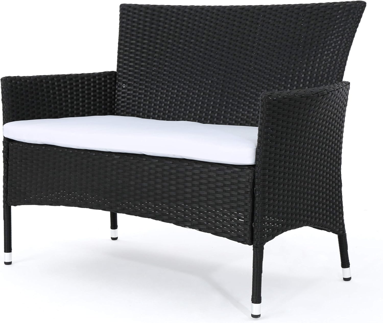 Christopher Knight Home Malta Outdoor Wicker Loveseat and Coffee Table Set with Water Resistant Cushions, Black / White Cushion : Patio, Lawn & Garden