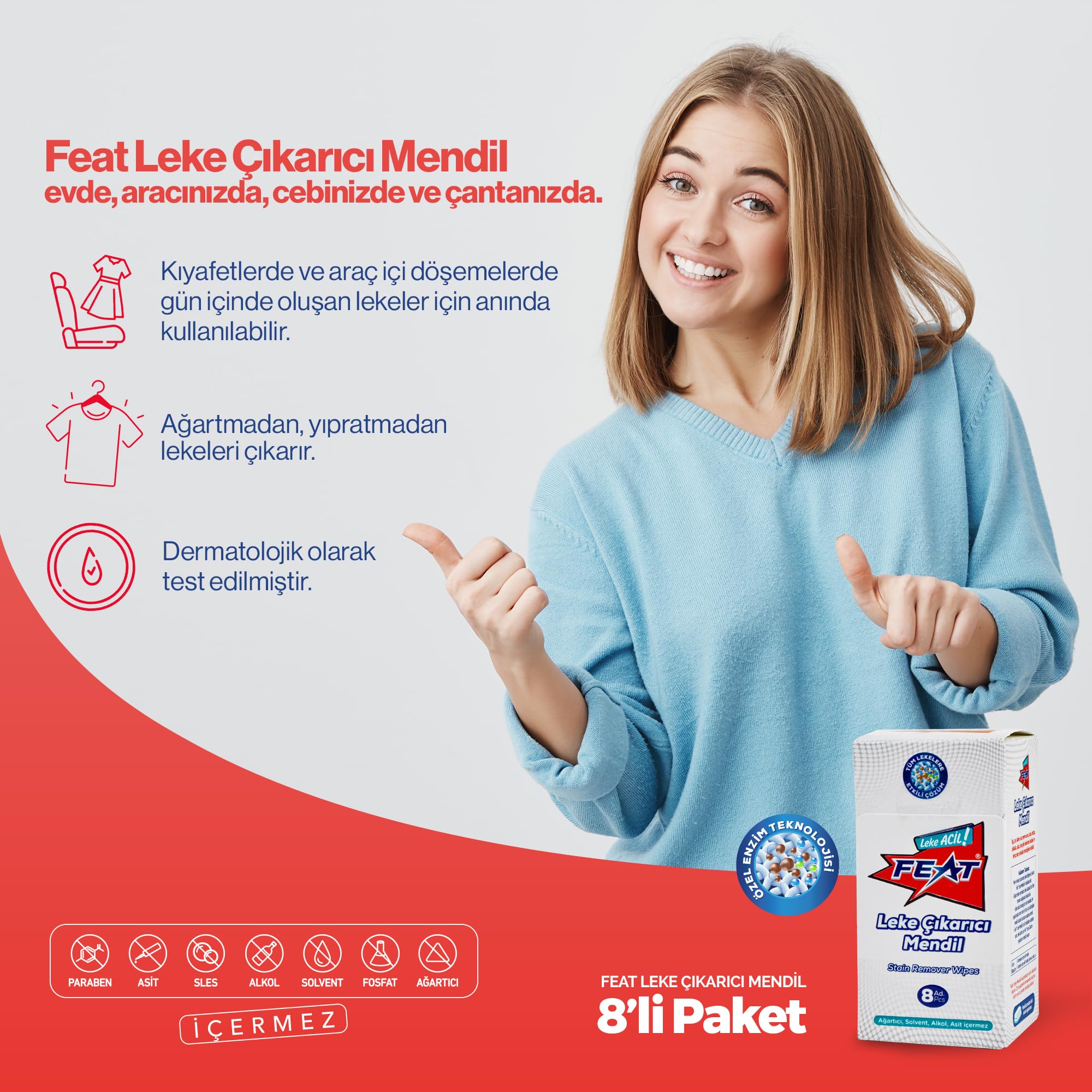 Feat Leke Çıkarıcı Mendil -8'li 4 kutu (32 adet Mendil)