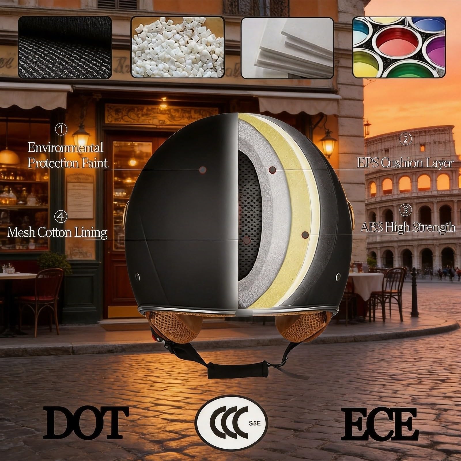 Kask Motocyklowy Jet ECE 22.06 Retro 3/4 dla Kobiet Mężczyzn Skuter Kask Otwarty z Podwójną Szybą Mikrometryczne Zapięcie 7-Stopniowe Skrzydła Płomienie Różowy Czerwony