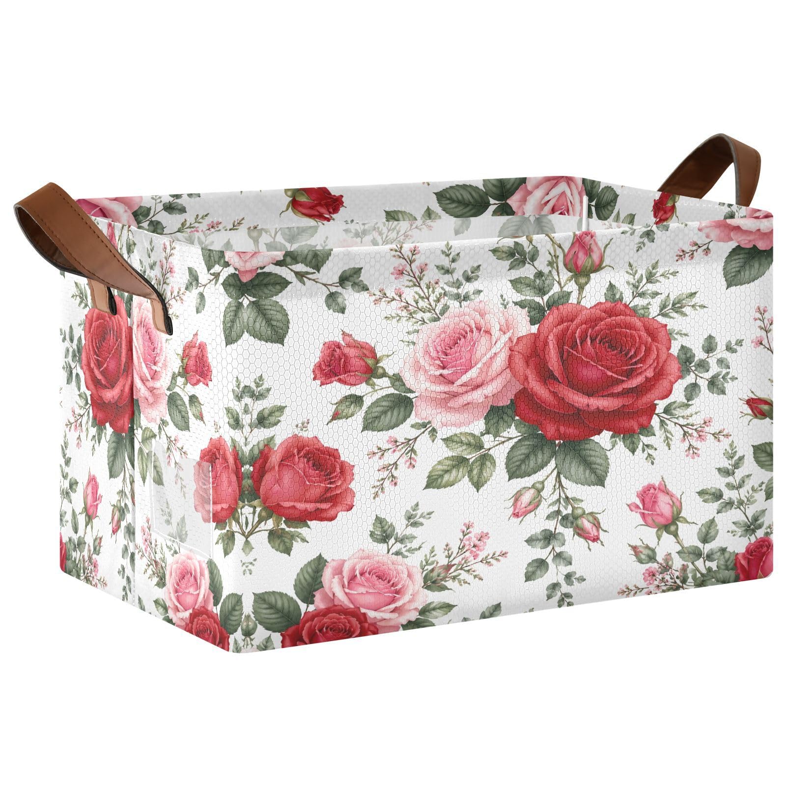 Ewusp Rose Storage Basket with Handles Waterproof Collapsible Storage Bin Closet Organiser Dog Toy Basket for Bedroom Nursery Office Home Organizing