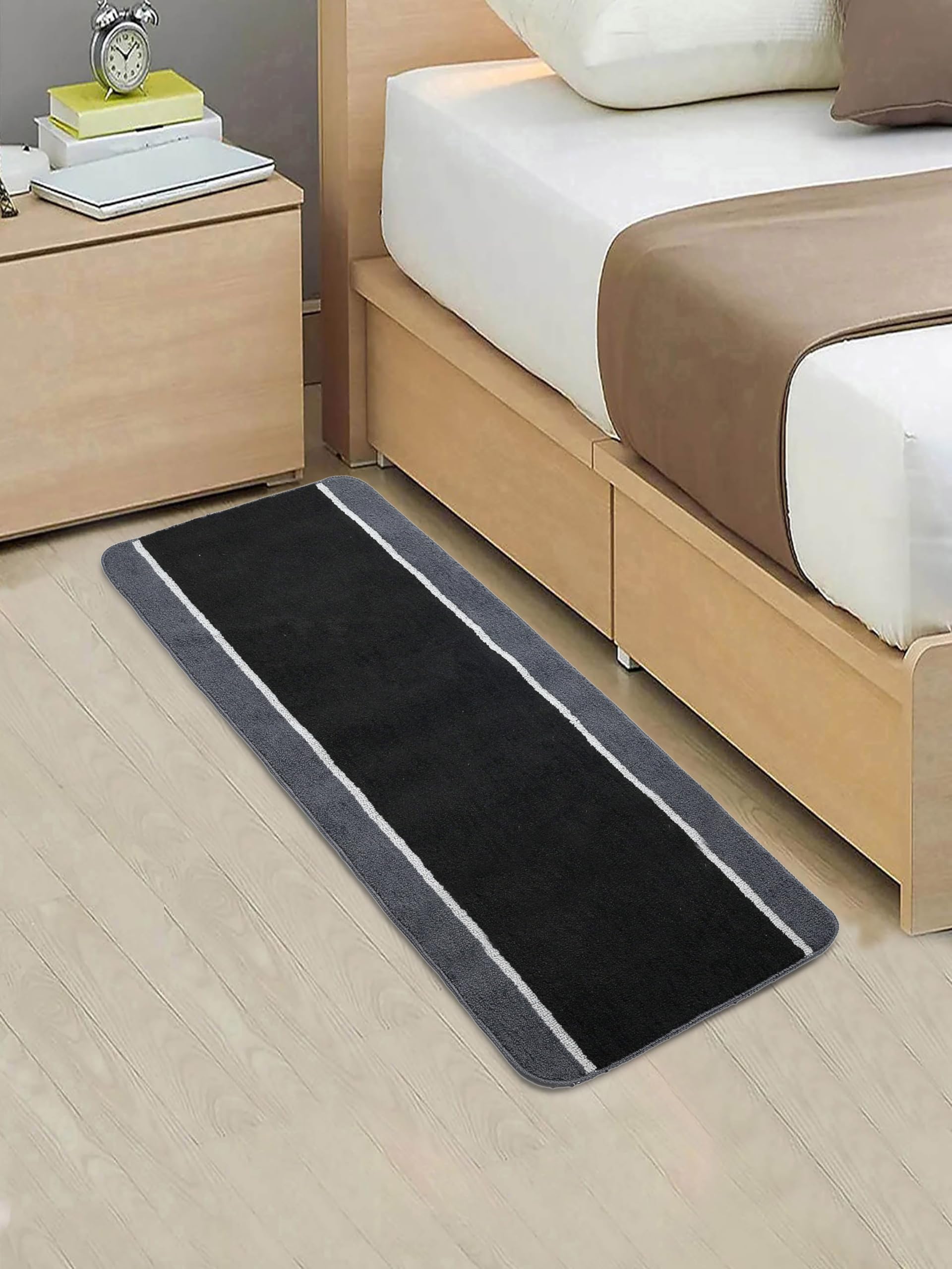 Saral Home Stripe Microfiber Durable & Washable Multipurpose Runner for Home/Kitchen/Living Area/Lobby/Office Entrance with Anti Skid Backing (Black, 60 Cm X 140 Cm) 2