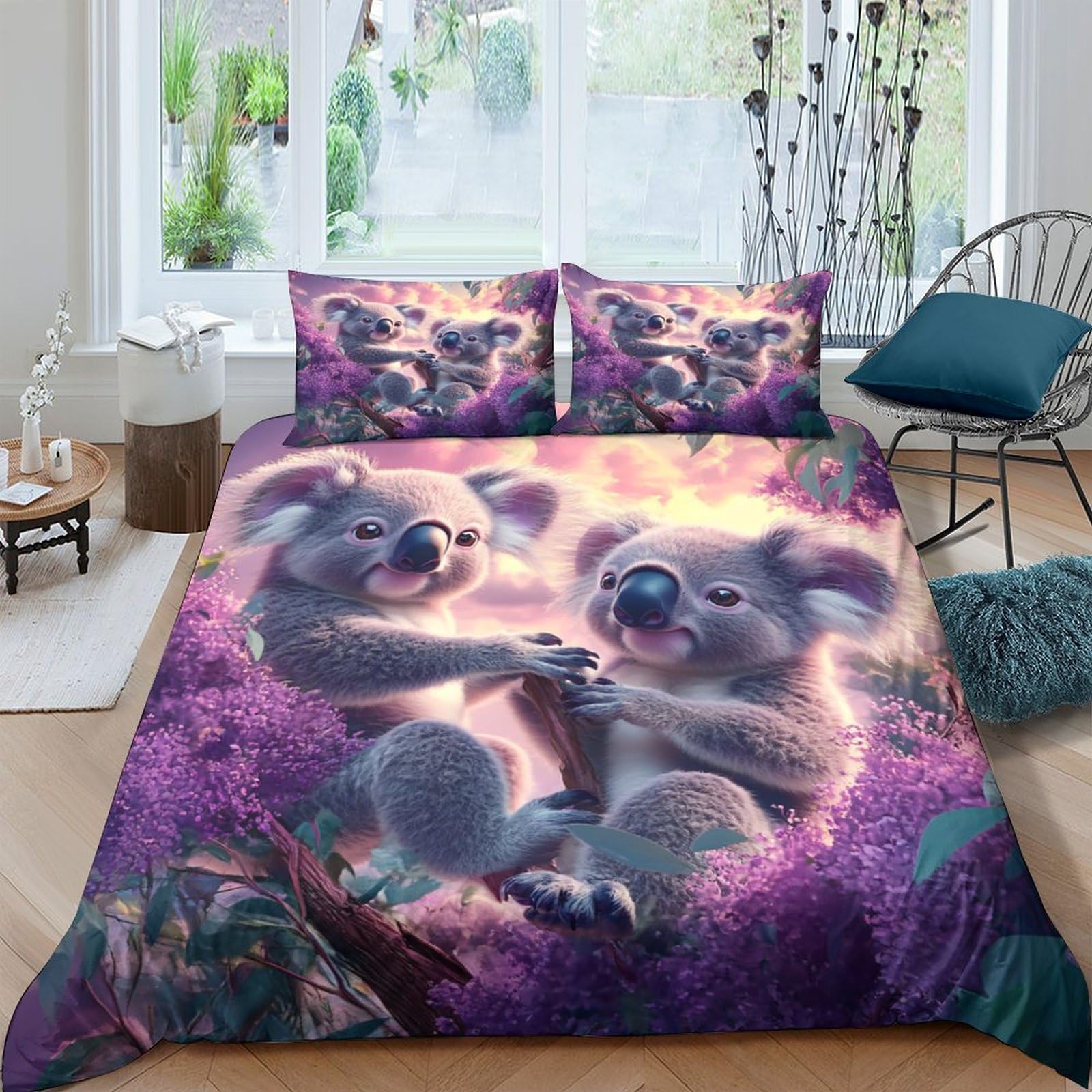 Ctjqhvkz Style-5 3D Printed Koala Forest Fitted Sheet Microfiber Soft Anti-Slip Bed Cover For Bedroom Dorm Mattress Decor Single（135X200cm）