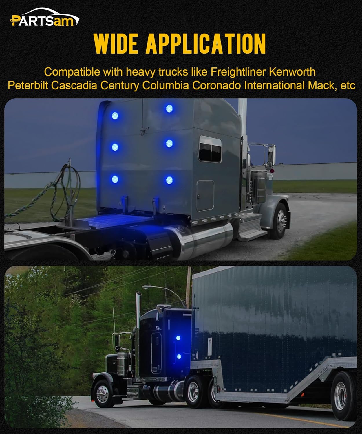 Partsam 4 inch Round Tail Light 21-2835 LEDs Blue Auxiliary Lights Cargo Load Light with 1156 Socket TPE Gasket Clear Lens Replacemnet for Freightliner Kenworth Peterbilt, 12V IP67 Waterproof 2pcs