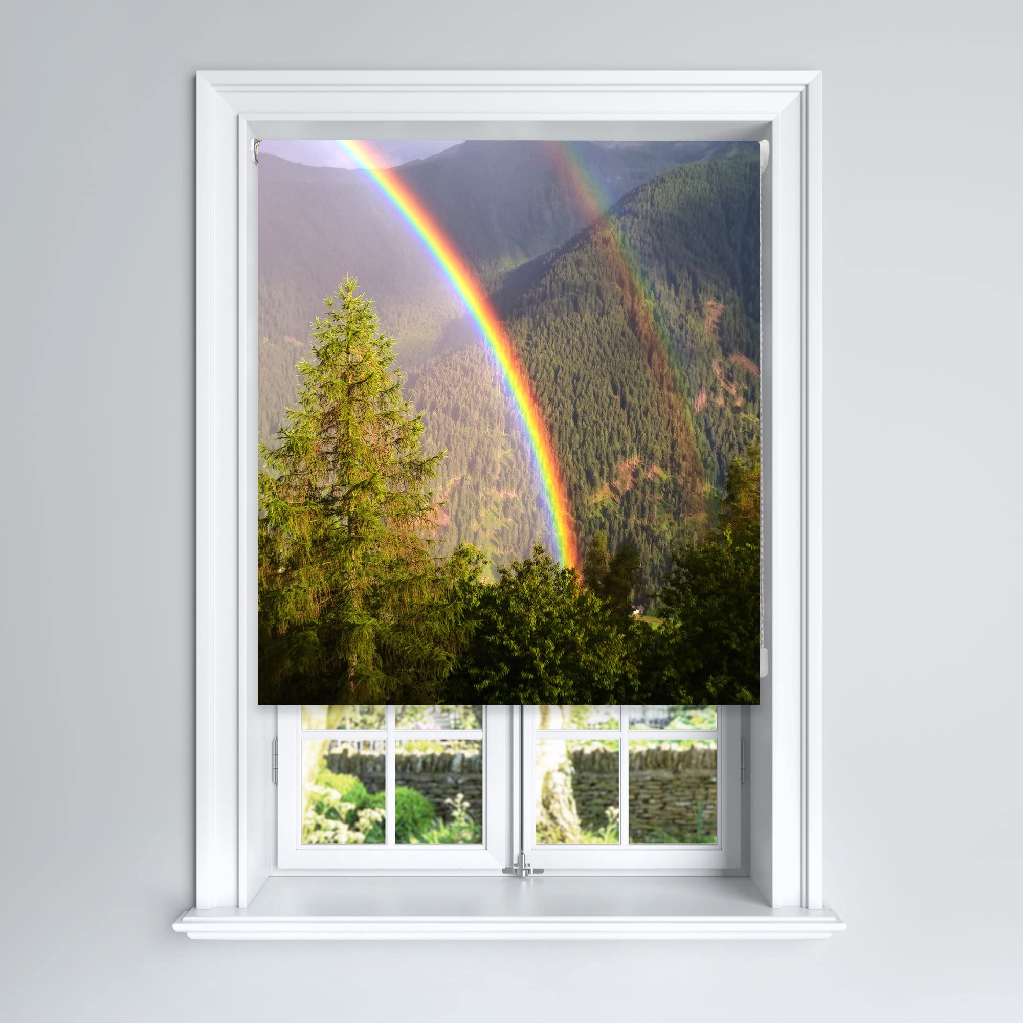 Lister Cartwright Photographic Blackout Roller Blind - (120 x 140 cm) Printed Colourful Roller Blind Easy Fit Window Blind with Child Safety - Bedroom Bathroom Kitchen & Living Room - Forest Rainbow