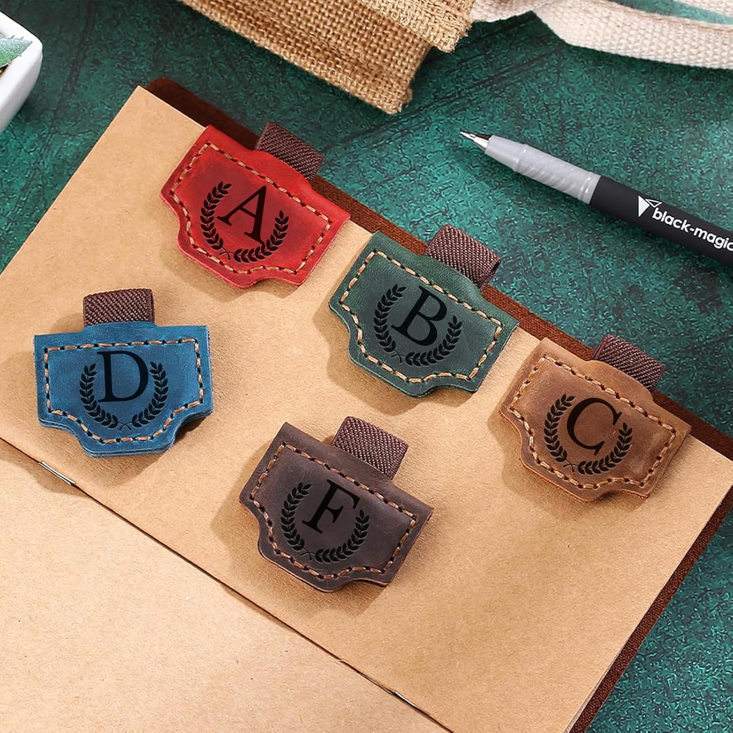Custom Bookmark with Pen Holder, 26 Letters Name Initial Personalized Magnetic Leather Bookmark, Leather Book Mark for Men Women, Gifts for Book Lovers, Readers, Travelers (Red, A) - Image 3
