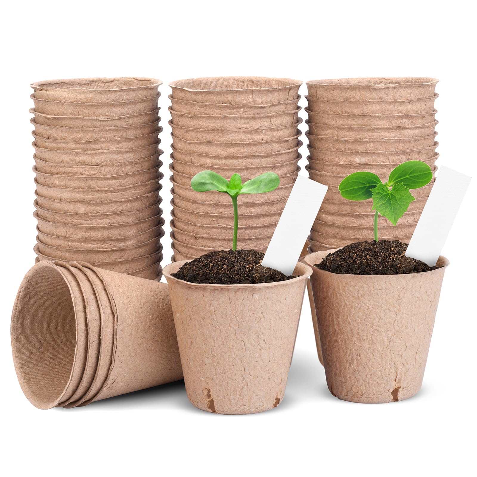 ARGCONNER Peat Pots for Seedlings 3.15 Inch, Biodegradable Round Seed Starter Pots with 10 Plant Labels for Garden Germination, Nursery Pot with Drainage Holes (40 Pack/3.15 Inch)