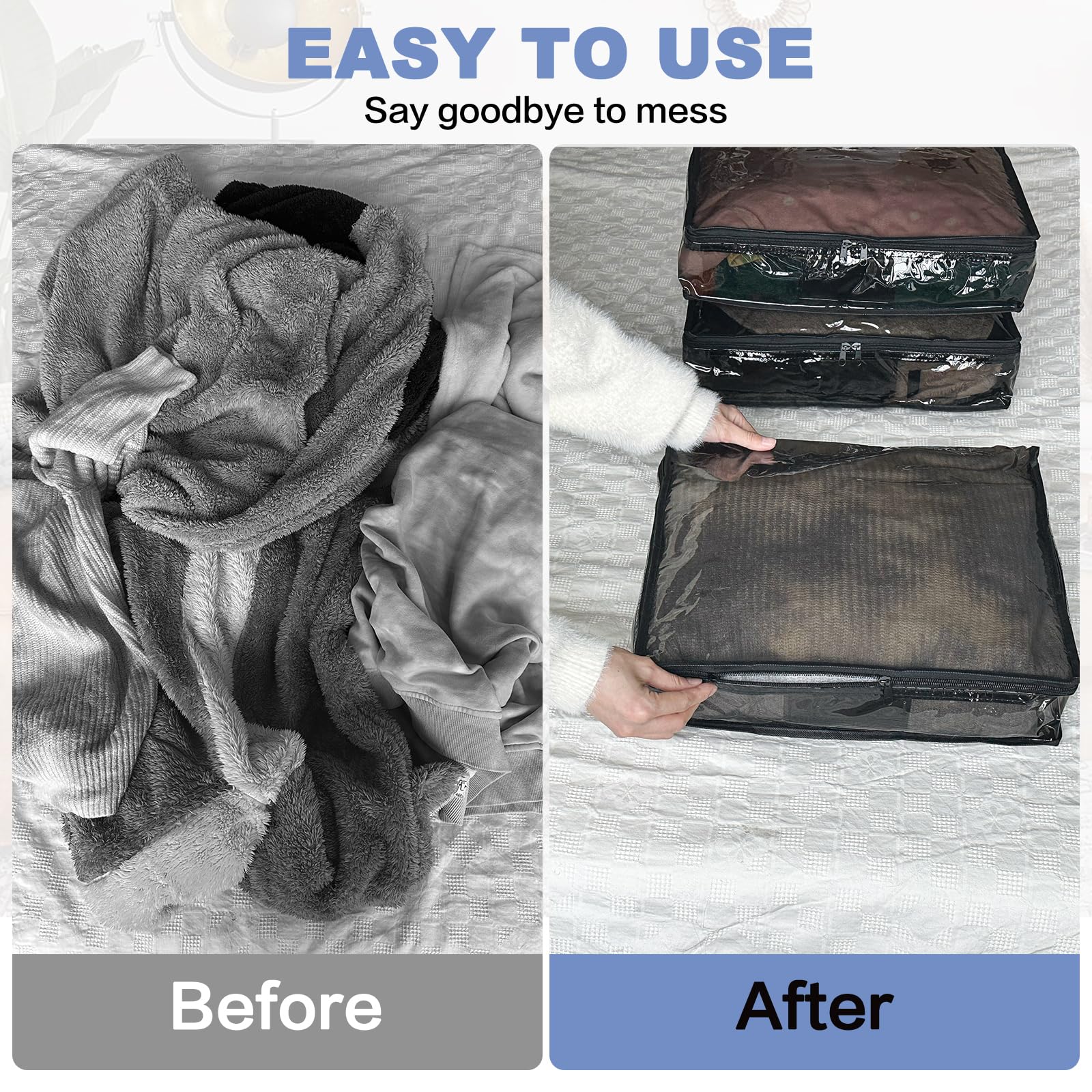 Bolsas de almacenamiento transparentes con cremallera, bolsas de almacenamiento de suéteres de plástico con cremallera, 6 paquetes organizadores de ropa para mantas, suéteres de lino, sábanas,