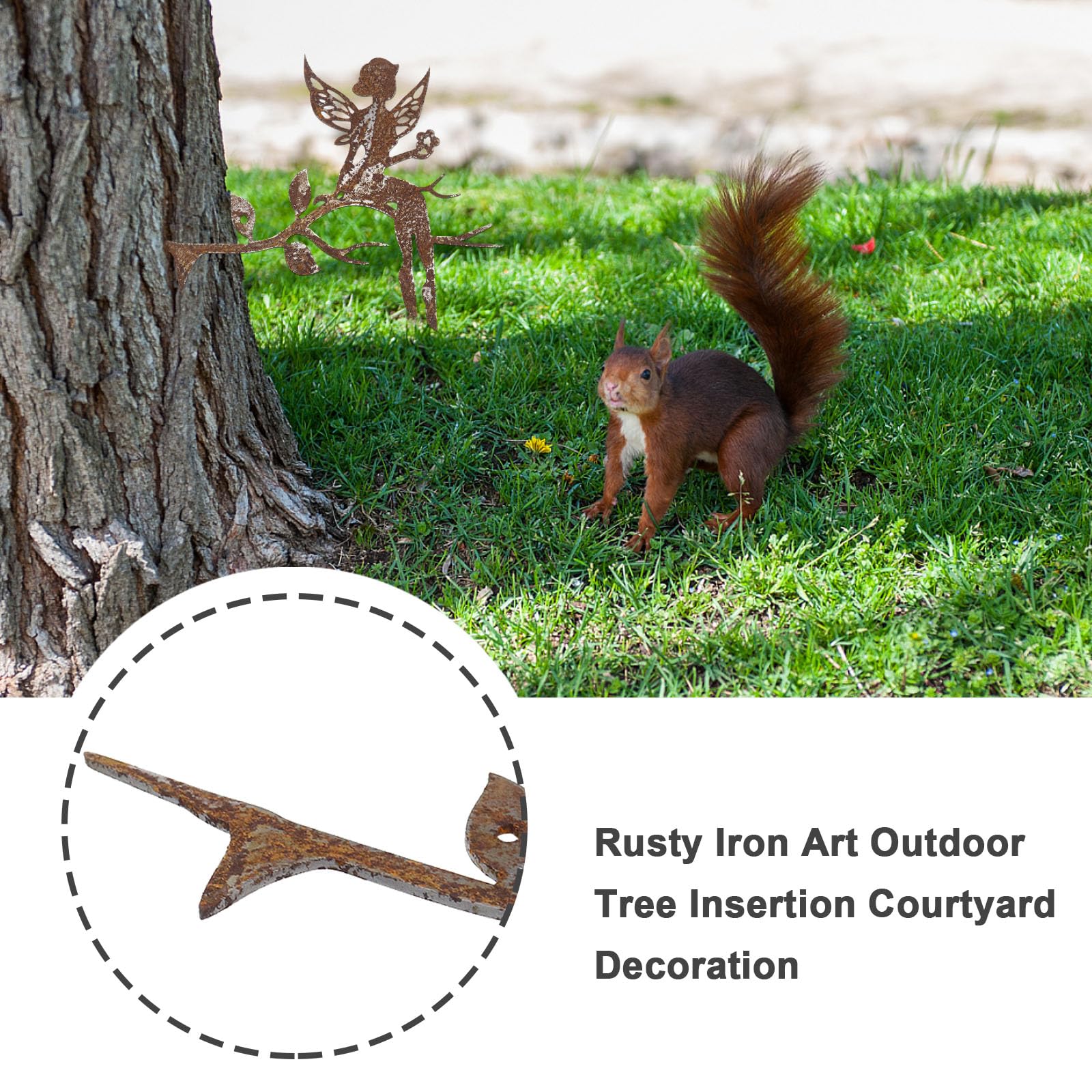 eMagTech Sitting Tree Fairy Decoration Garden Elf Fairy Decoration Outdoor Garden Metal Rust Ornaments for Trees Pillars Trunks 20x15cm - Image 3
