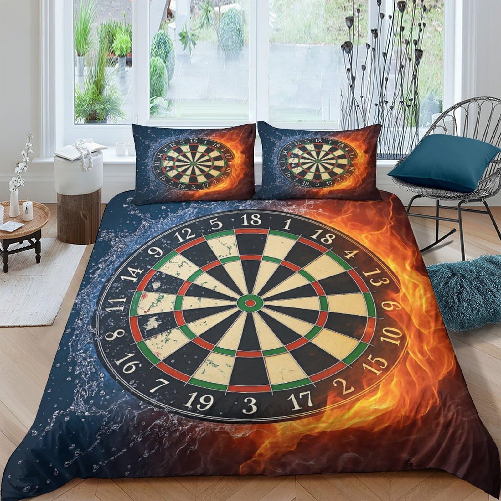 Ctjqhvkz Style-9 3D Printed Dartboard Flame Fitted Sheet Microfiber Soft Anti-Slip Bed Cover For Bedroom Guest Room Dorm Mattress Decor Single（135X200cm）