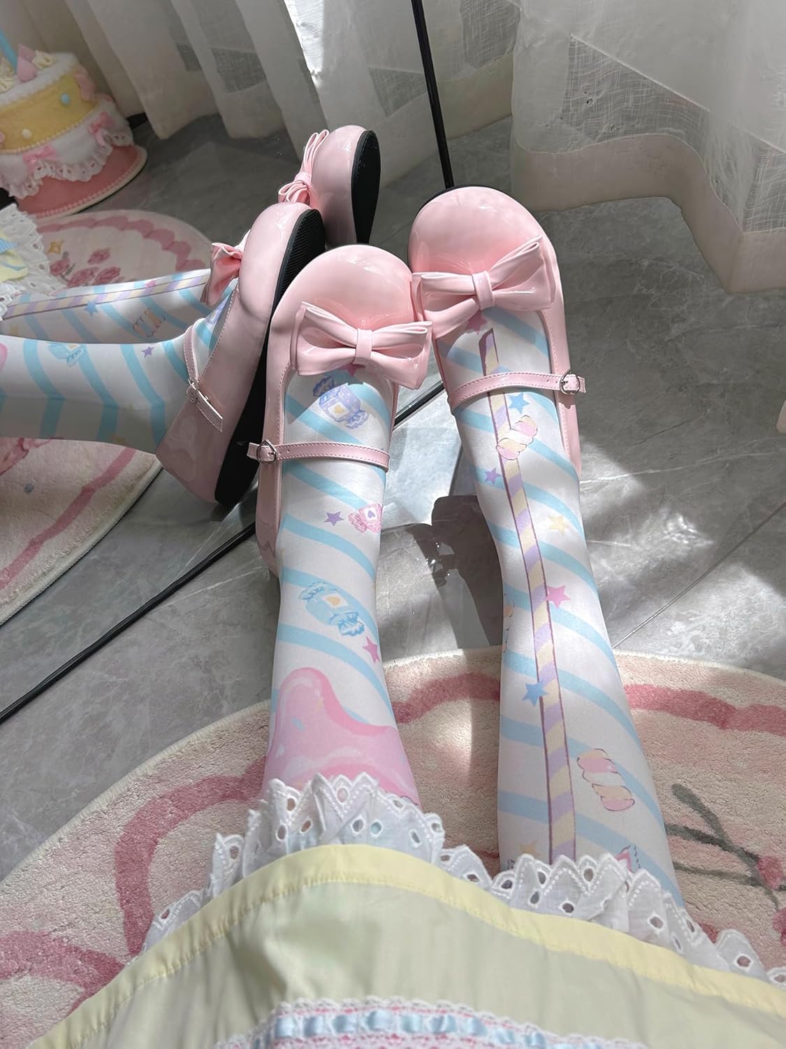 BEROBELLO Women's Lolita Shoes Cute Mary Jane Flats Bowknot Round Toe Party Dress Shoes