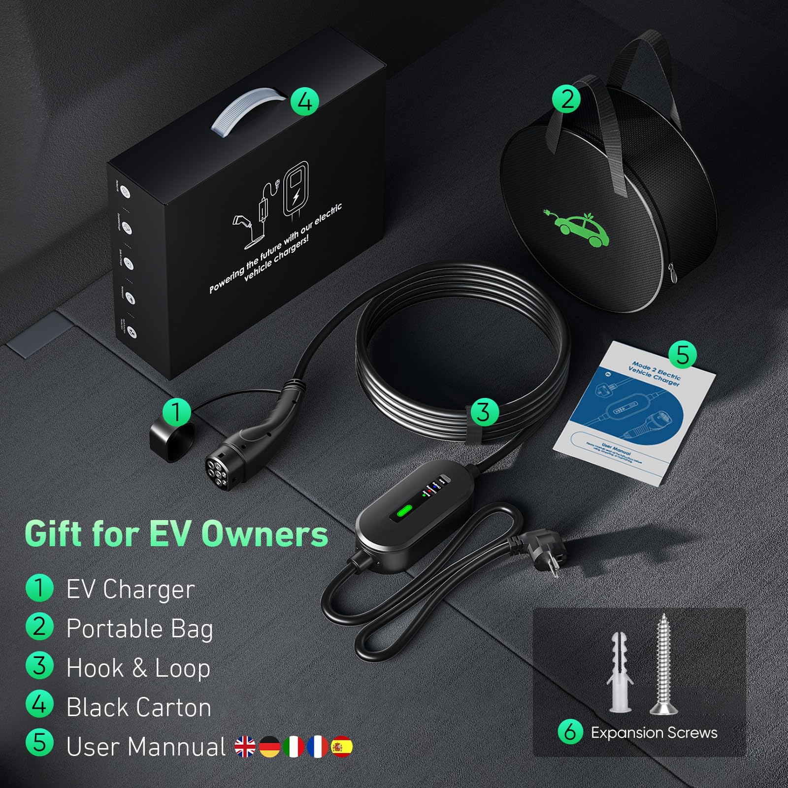 dé Ladekabel Typ 2 Schuko 3,68kW EV Chargers mit Steuerbarer Digitalanzeige für Elektroauto, Ladekabel e Auto für Model 3/Y, ID.3, ID.4, ID.5, MG4, Q4, Gla und Anderen PHEV/EV