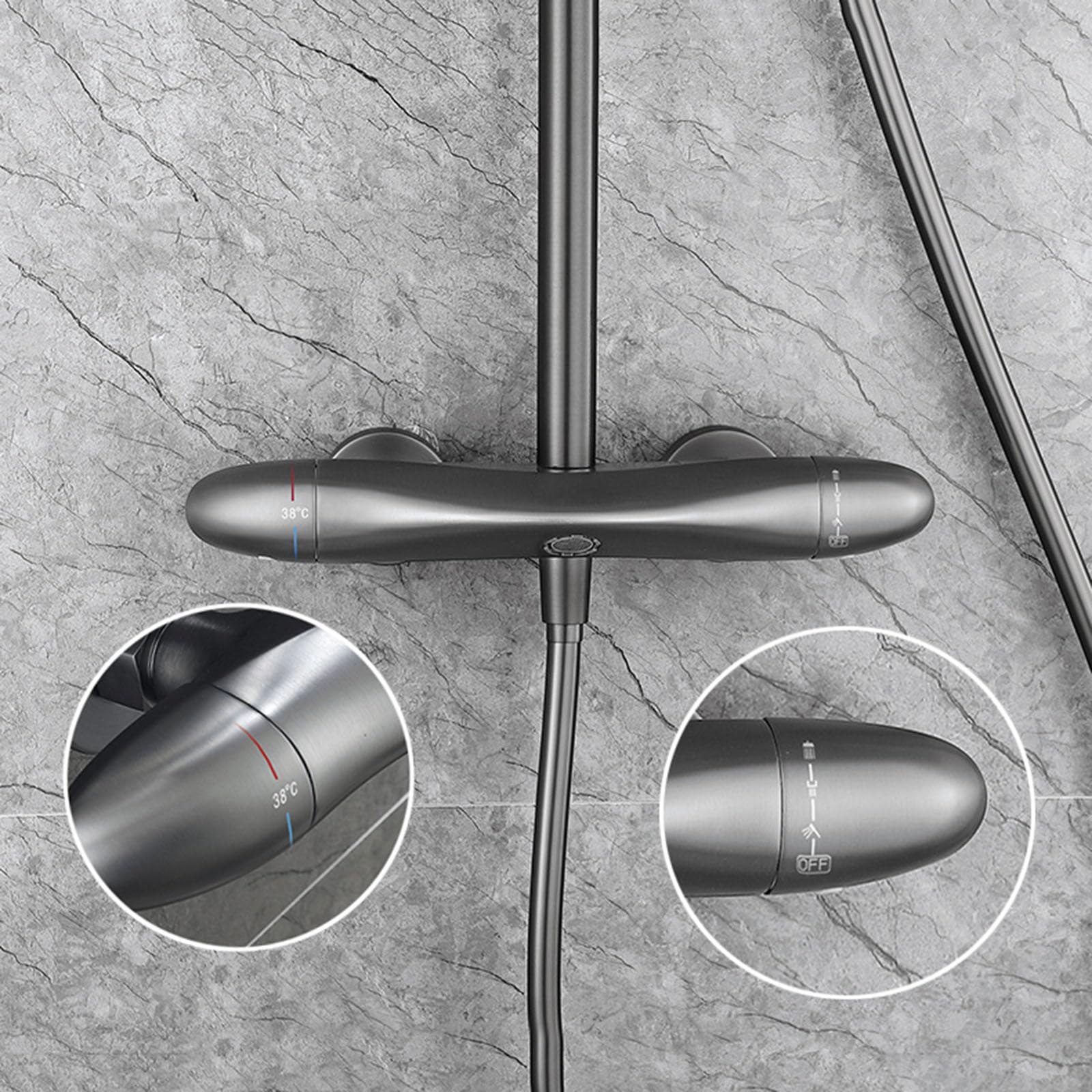 columna ducha termostatica de 38° con grifo gris Pistola