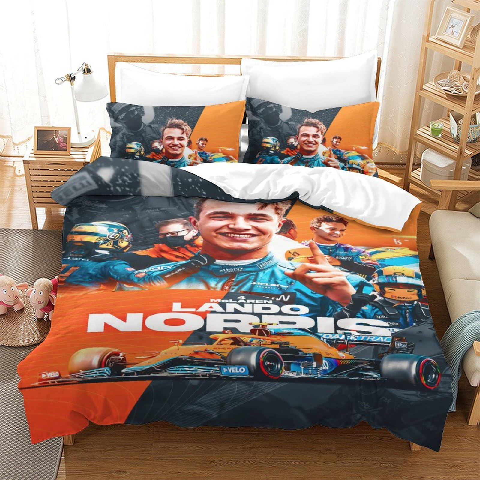 Mercedes AMG Petronas Bettwäsche-Set Einzelbett – Wendbar, Skyline-Design, 100% Baumwolle
