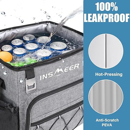 Miniatura 7 de INSMEER Enfriador de 60 latas40 litros con ruedas, enfriadores rodantes sobre ruedas, bolsas enfriadoras suaves plegablesaisladasa prueba de fugas,