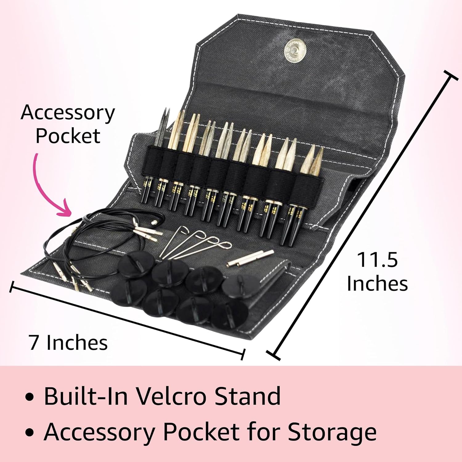Lykke Driftwood 3.5 in. Standard Set US 3, 4, 5, 6, 7, 8, 9, 10, 10.5 Interchangeable Circular Knitting Needles for Baby, DK, Worsted, Chunky Yarn, Birchwood, 4 Swivel Cords, Grey DM Case, Project Bag