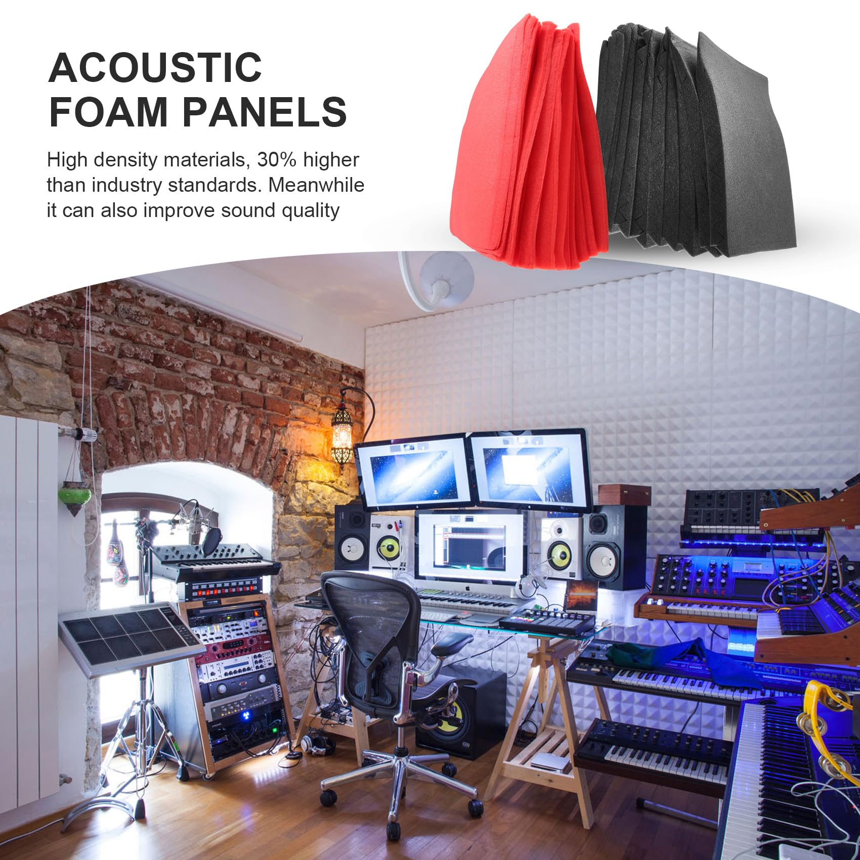 48 sztuk Panel izolacyjny akustyczny Panel akustyczny Studio Foam Panel ścienny z poduszką dźwiękoszczelną ognioodporną, 2,5 x 30 x 30 cm