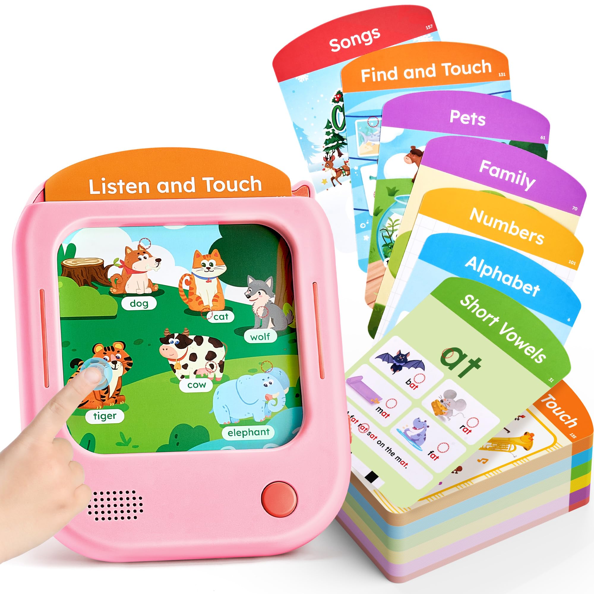 JoyCat Kids Learning Tablet, 156 Pages Tap-to-Read Flash Cards with 20 Interactive Games, Montessori Toy for Alphabet, Phonics, Words, Simple Math & Songs, Birthday Gifts for 2-6 Years Old
