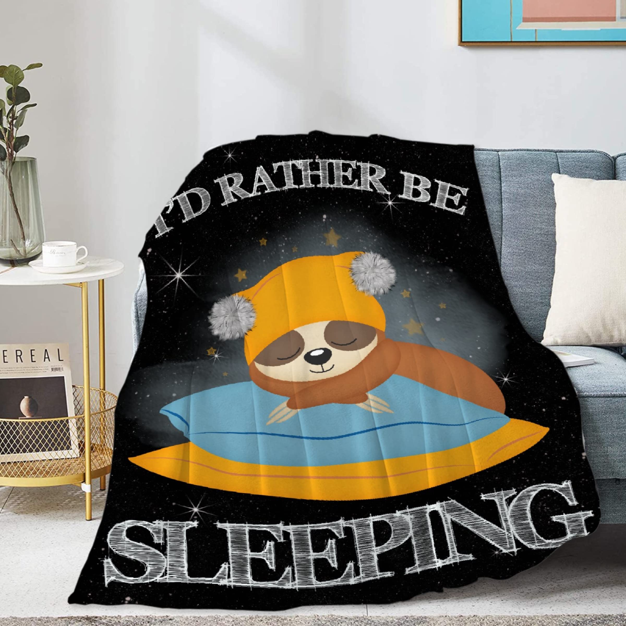 Homiehug I'd Rather Be Sleeping Soft Blanket Flannel Cozy Fuzzy Cute Throws for Nap Bed Couch Home Decor Tapestries Women Gifts Non-Shedding 40