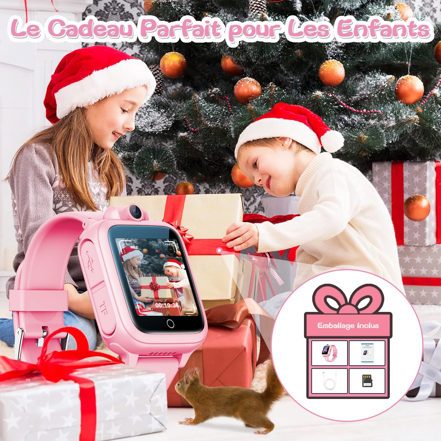 Awatty Orologio Intelligente, Giocattolo 3 4 5 6 7 8 9 10 11 12 Anni, Fotocamera Rotativa a 90°, 14 Giochi, Orologio Collegato Ragazzo, Giochi per Bambini Grandi Regalo Ragazza Ragazzo, Rosa, Enfant,