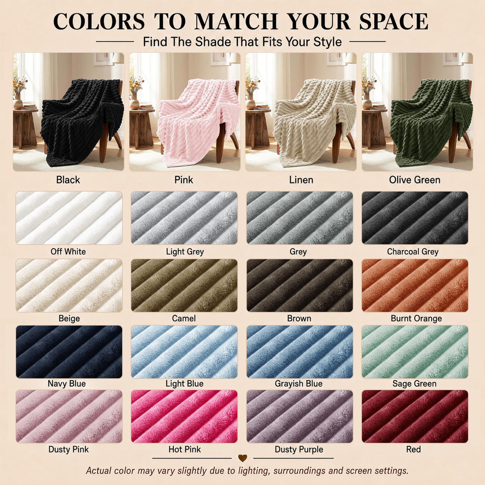 HIMEET Black Throw Blanket for Couch, 300GSM Ribbed Fleece, 50 x 60 Inches view 8