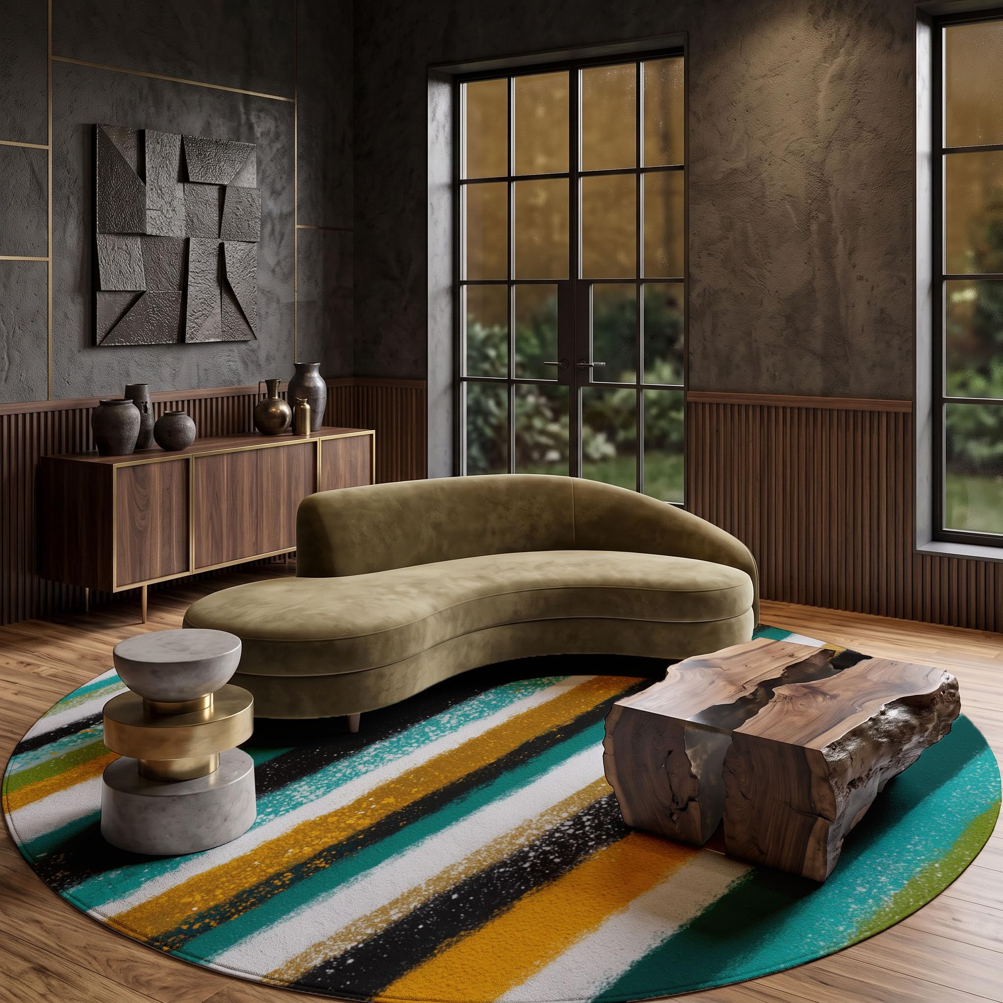 Tapis Rond 120cm Rayures D'Éclaboussures D'Encre Pour Chambre | Texture De Graffiti Peinte À La Main Rond Tapis Antidérapant Lavable En Machine Cuisine Salon Adulte Interieur Bureau Cuisine Decoration