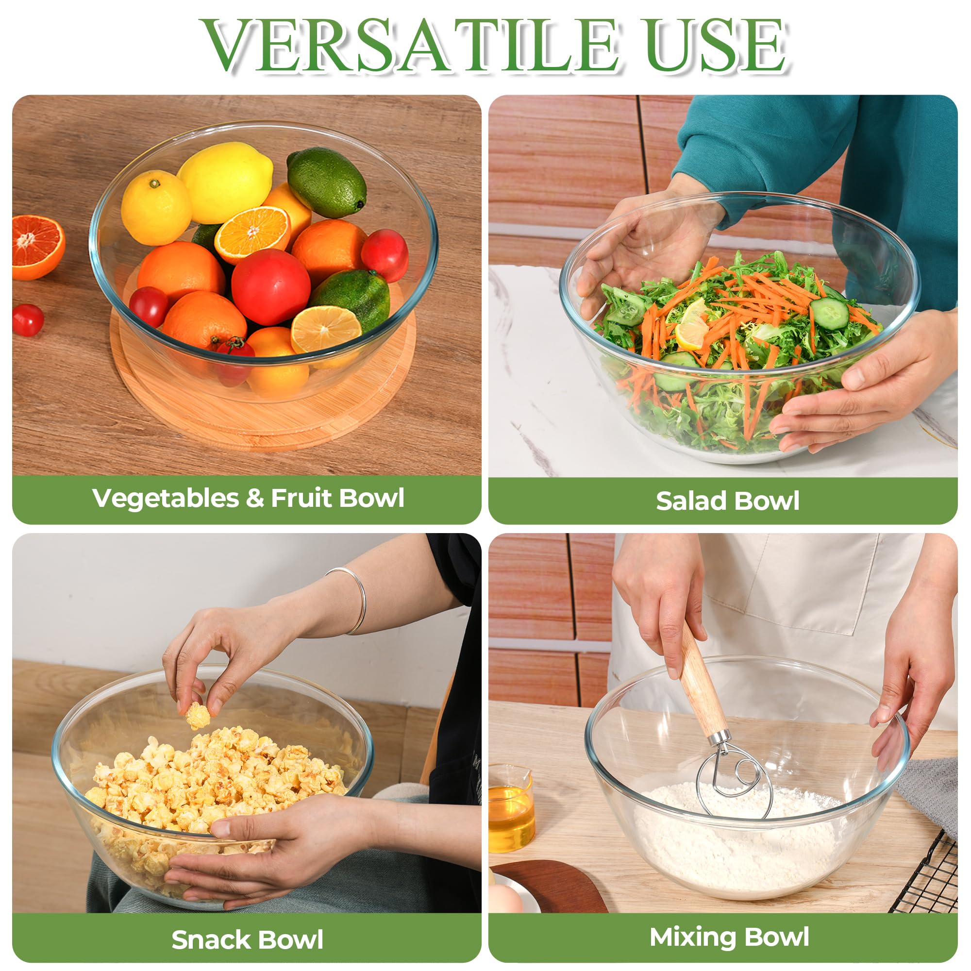 GEHE Glas-Salatschüssel mit Verschlussdeckel, 27,7 cm, große Trifle-Schüssel, Glasschale, Obstschale, 4,7 Quart große Kapazität, Servierschalen für Salat, Nudeln, Obst, Dessert, Kuchen,