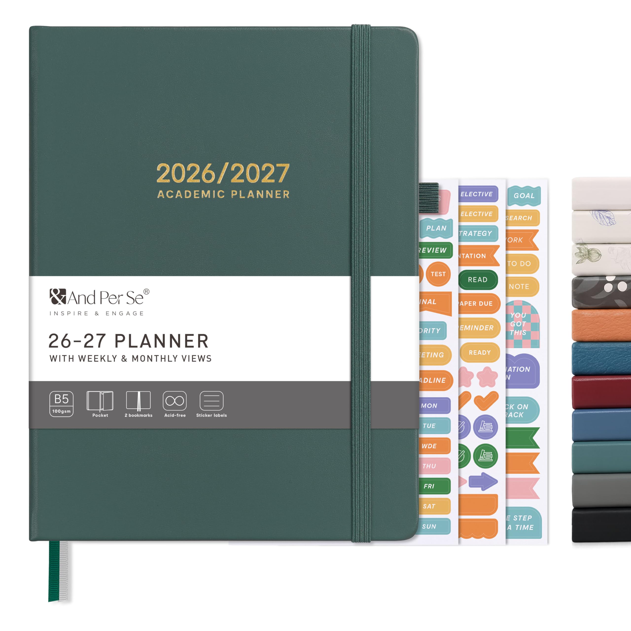 And Per Se Academic Planner 2026-2027 โ Weekly & Monthly Planner, July 2026 to June 2027, B5 Leather Hardcover with Inner Pocket โ Student & Teacher Organizer, 7.5" x 10"(Green)